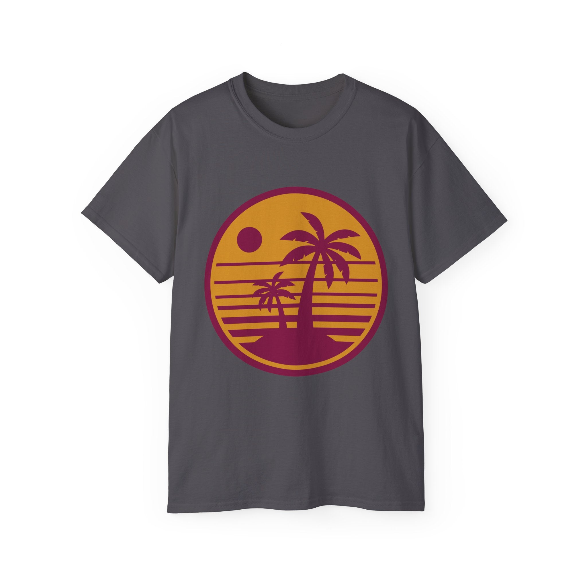 T-Shirt — Retro Palm Sunset Surf Tee ("Salt Air, Soft Hearts")