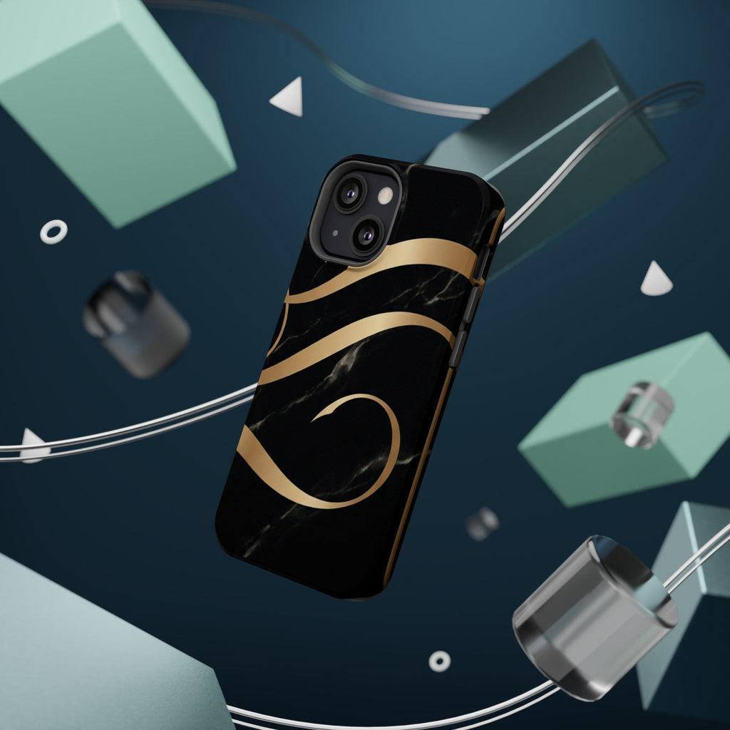 Magnetic Impact-Resistant Phone Case — Black Marble with Gold Swirl
