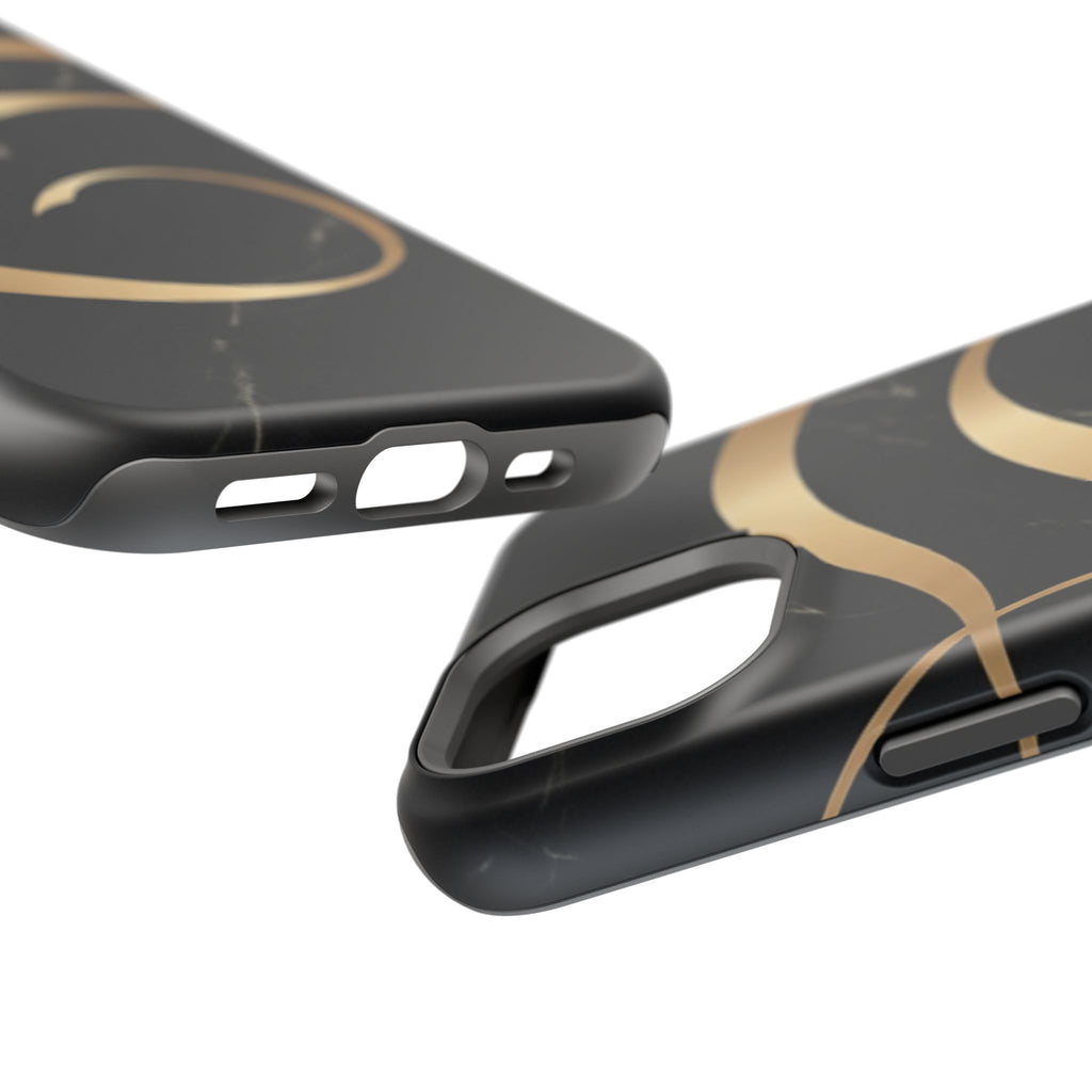 Magnetic Impact-Resistant Phone Case — Black Marble with Gold Swirl