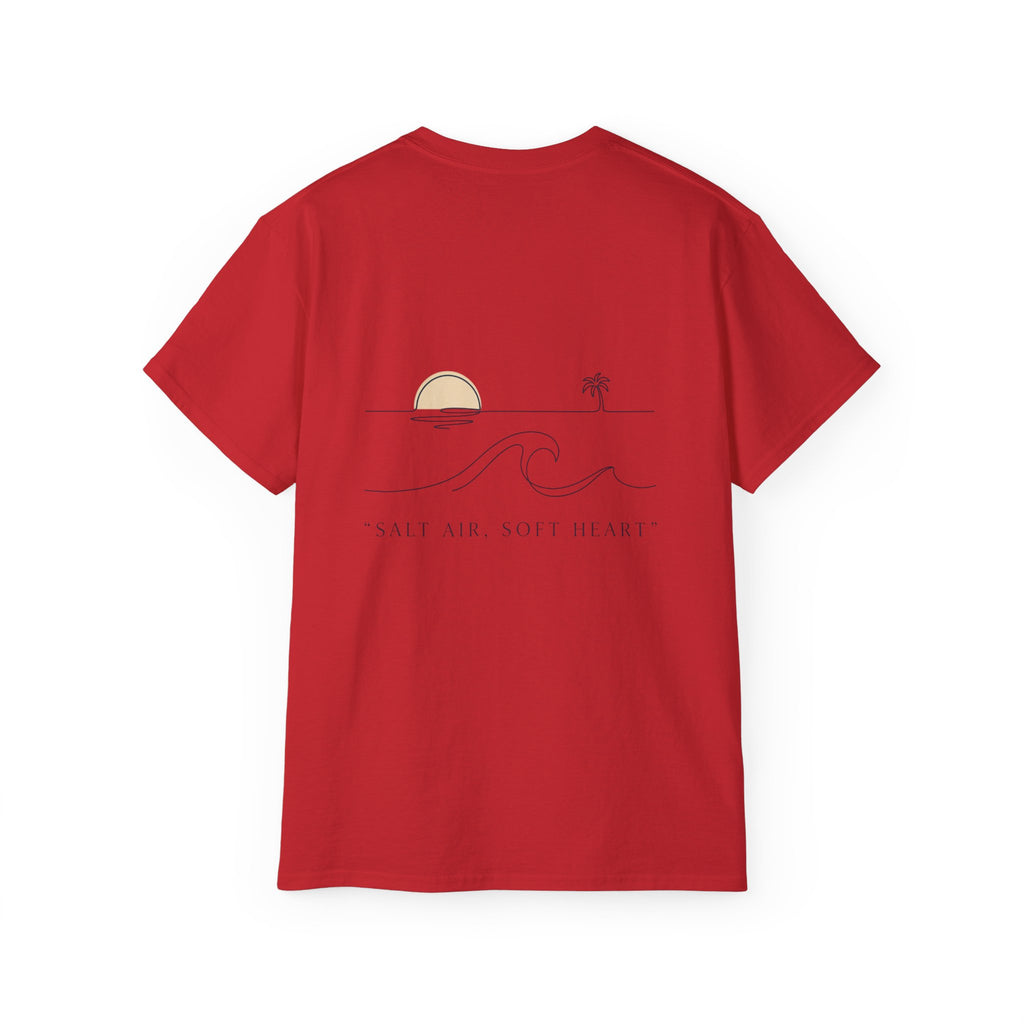 T-Shirt — Retro Palm Sunset Surf Tee ("Salt Air, Soft Hearts")