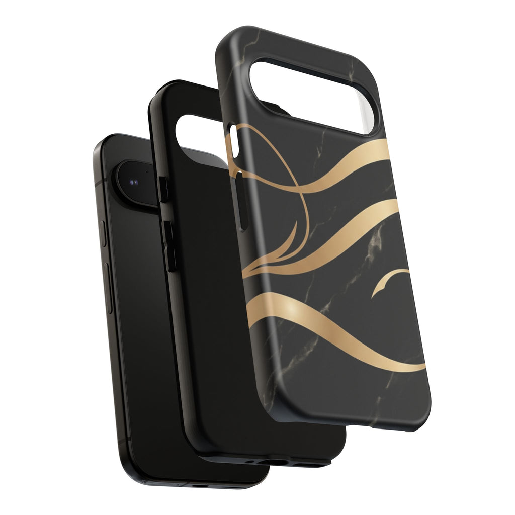 Black Marble Phone Case with Gold Swirl — Elegant Protective Tough Case