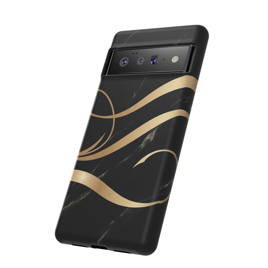 Black Marble Phone Case with Gold Swirl — Elegant Protective Tough Case
