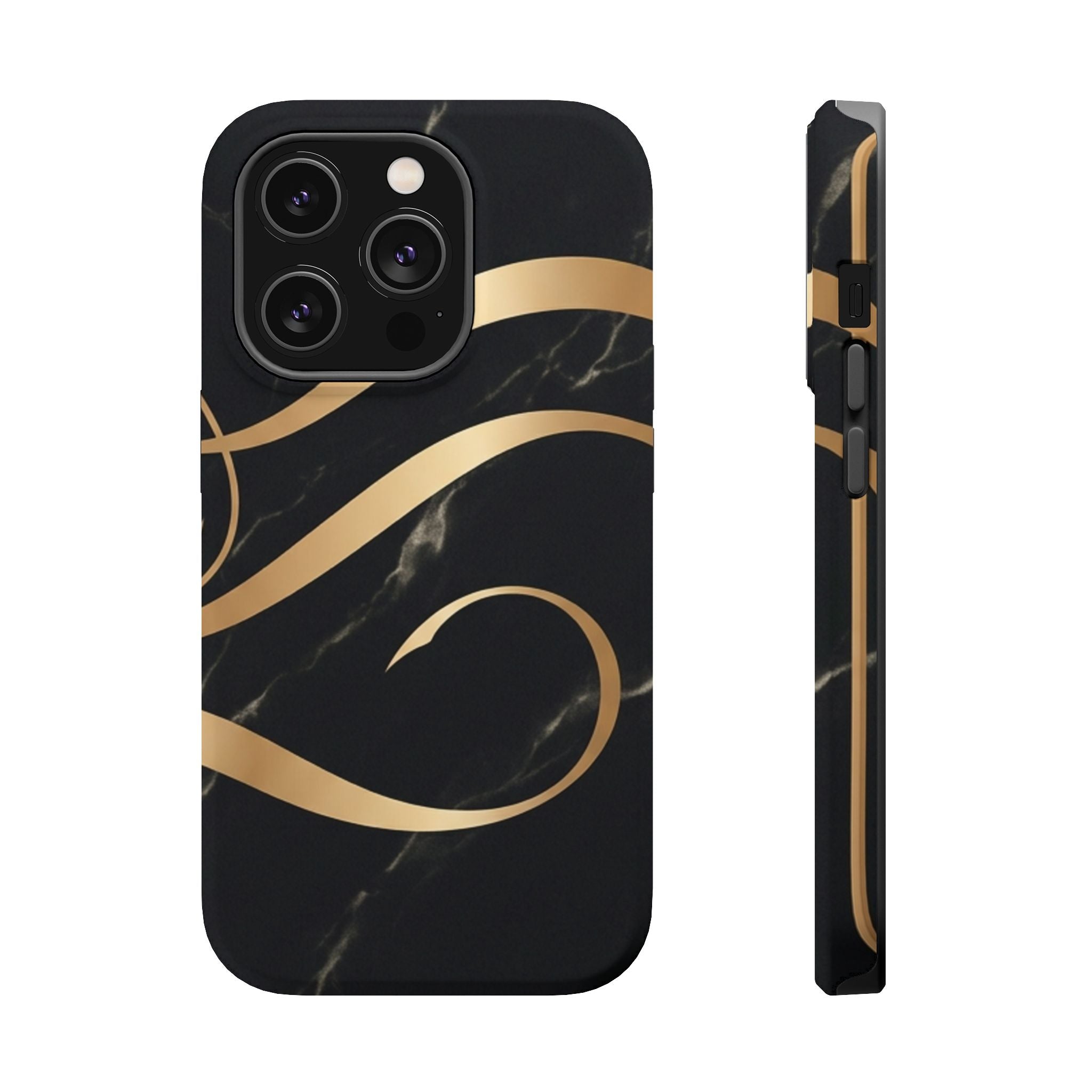 Magnetic Impact-Resistant Phone Case — Black Marble with Gold Swirl