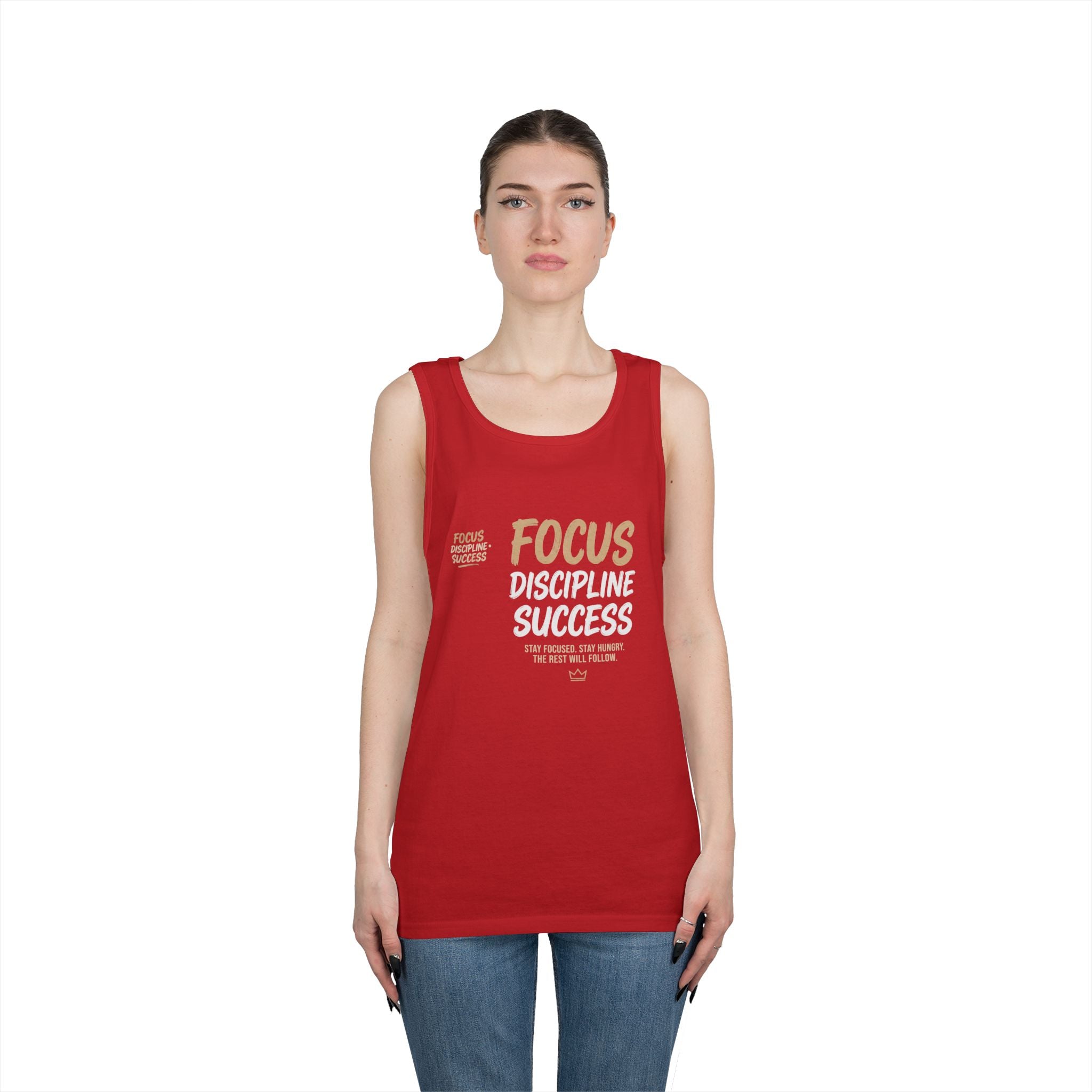 Motivational 'FOCUS Discipline Success' Cotton Tank Top