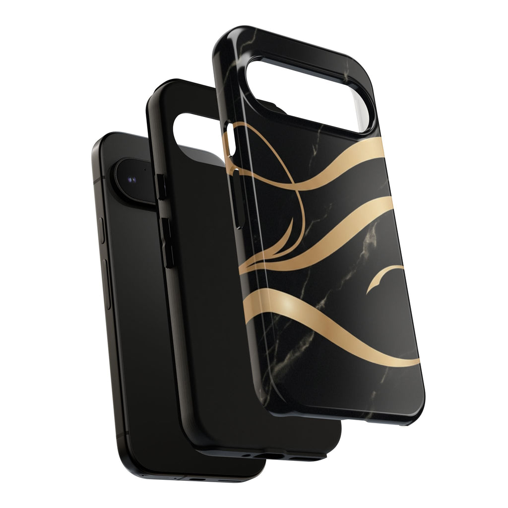 Black Marble Phone Case with Gold Swirl — Elegant Protective Tough Case