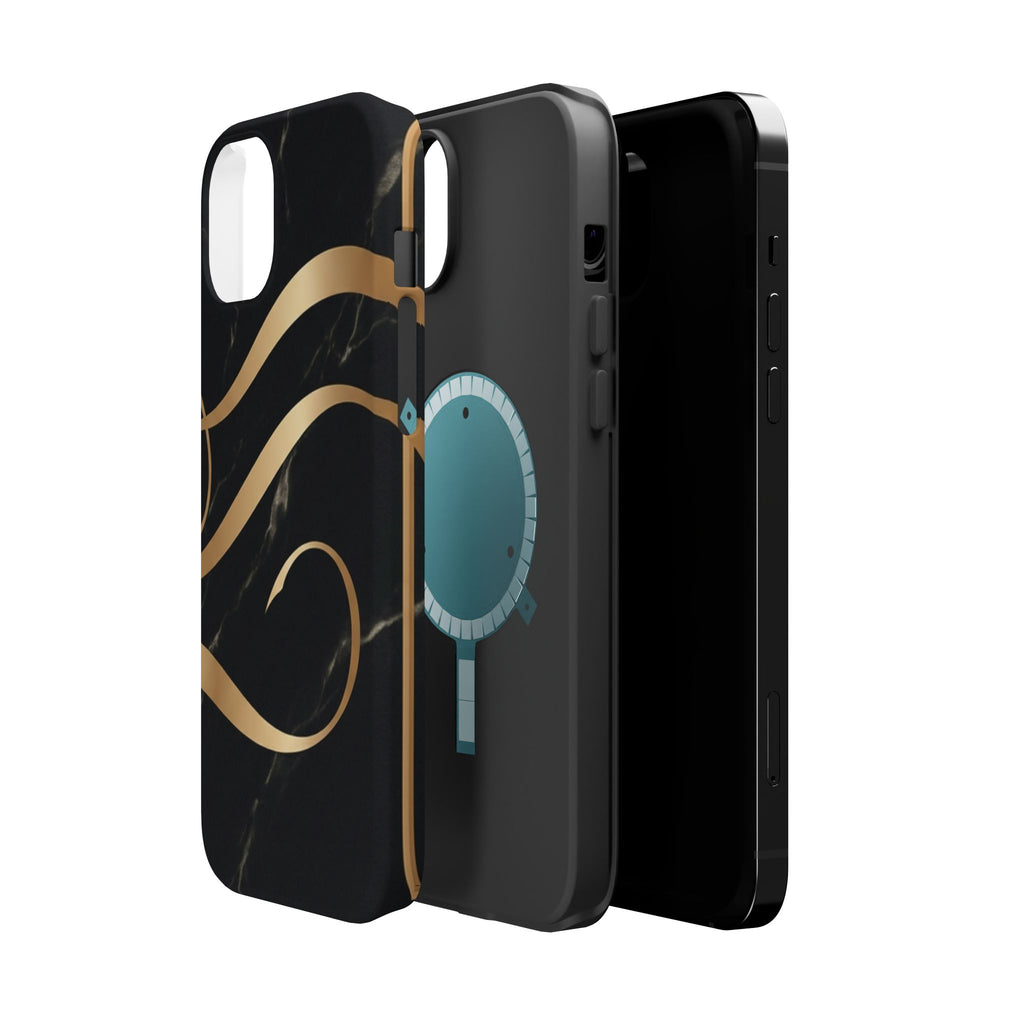 Magnetic Impact-Resistant Phone Case — Black Marble with Gold Swirl