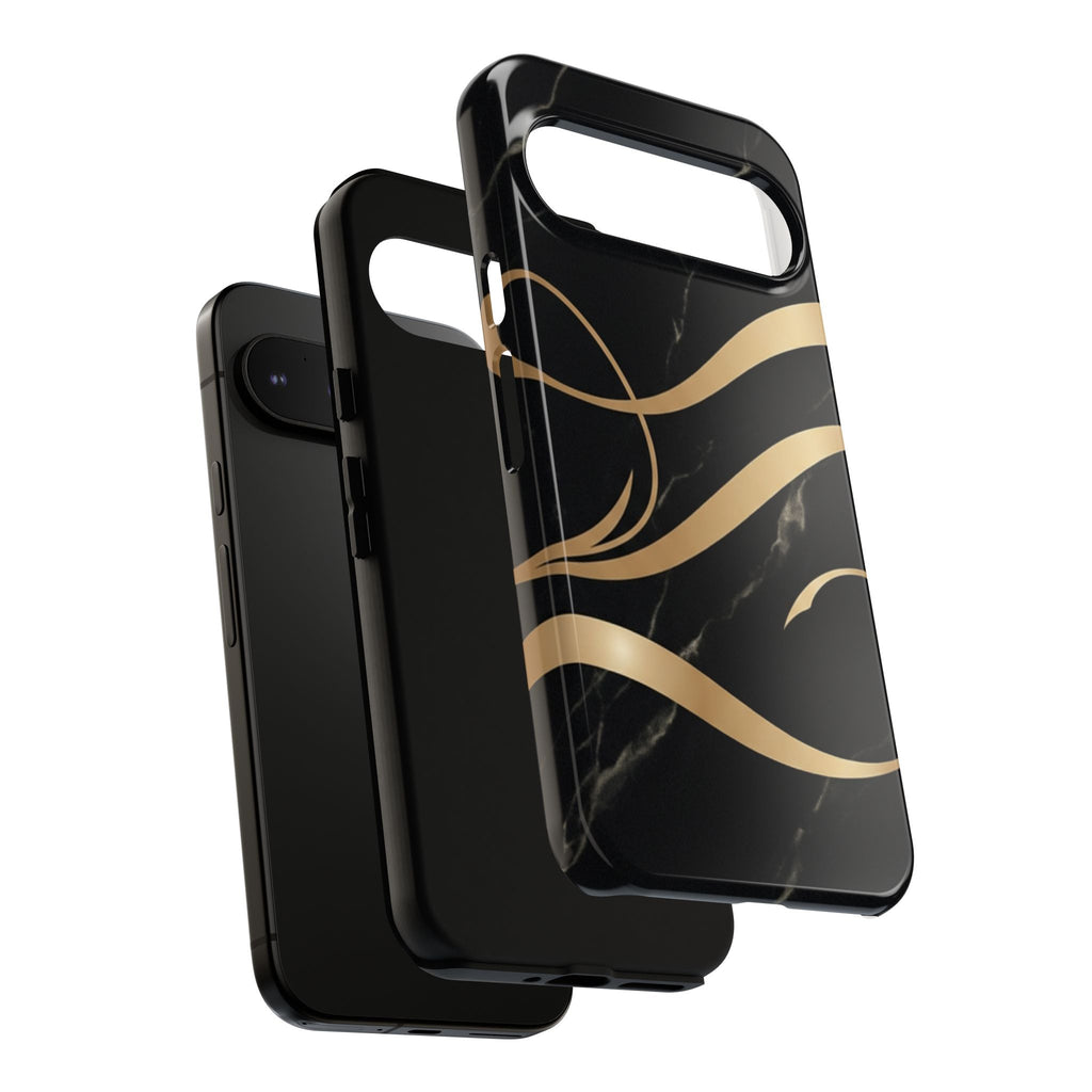 Black Marble Phone Case with Gold Swirl — Elegant Protective Tough Case