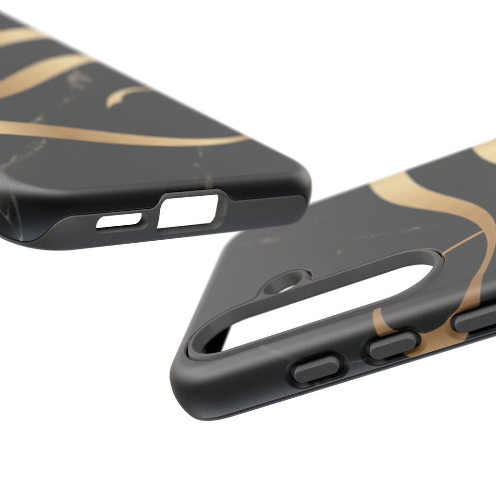Black Marble Phone Case with Gold Swirl — Elegant Protective Tough Case
