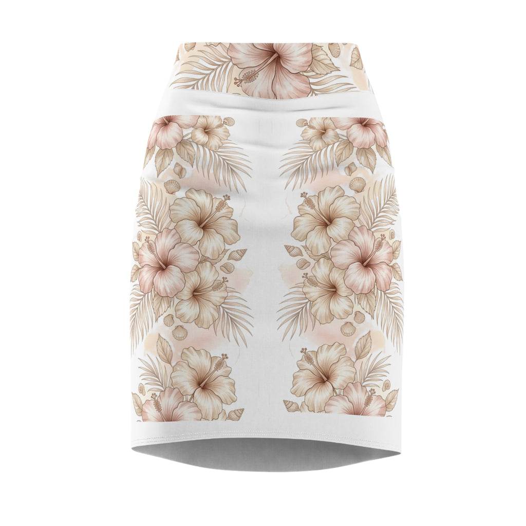 Tropical Floral Pencil Skirt — Sunset Beach Hibiscus Print