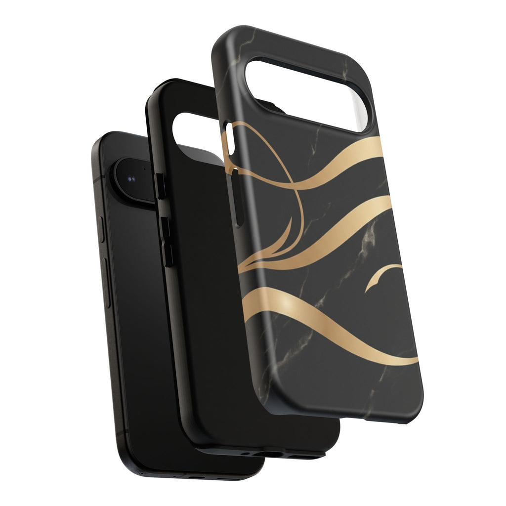 Black Marble Phone Case with Gold Swirl — Elegant Protective Tough Case