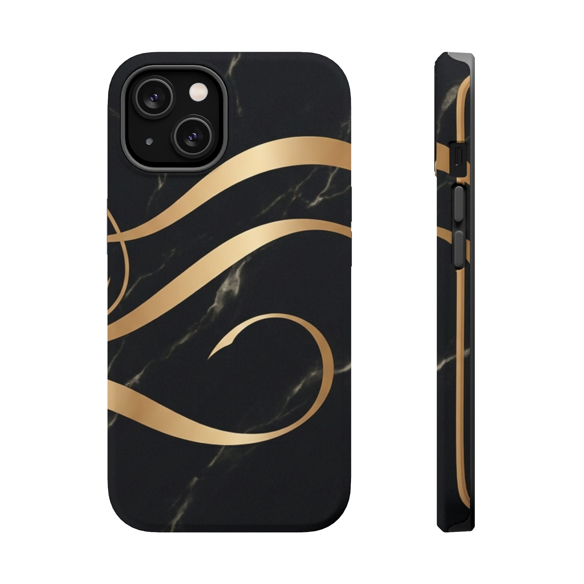 Magnetic Impact-Resistant Phone Case — Black Marble with Gold Swirl
