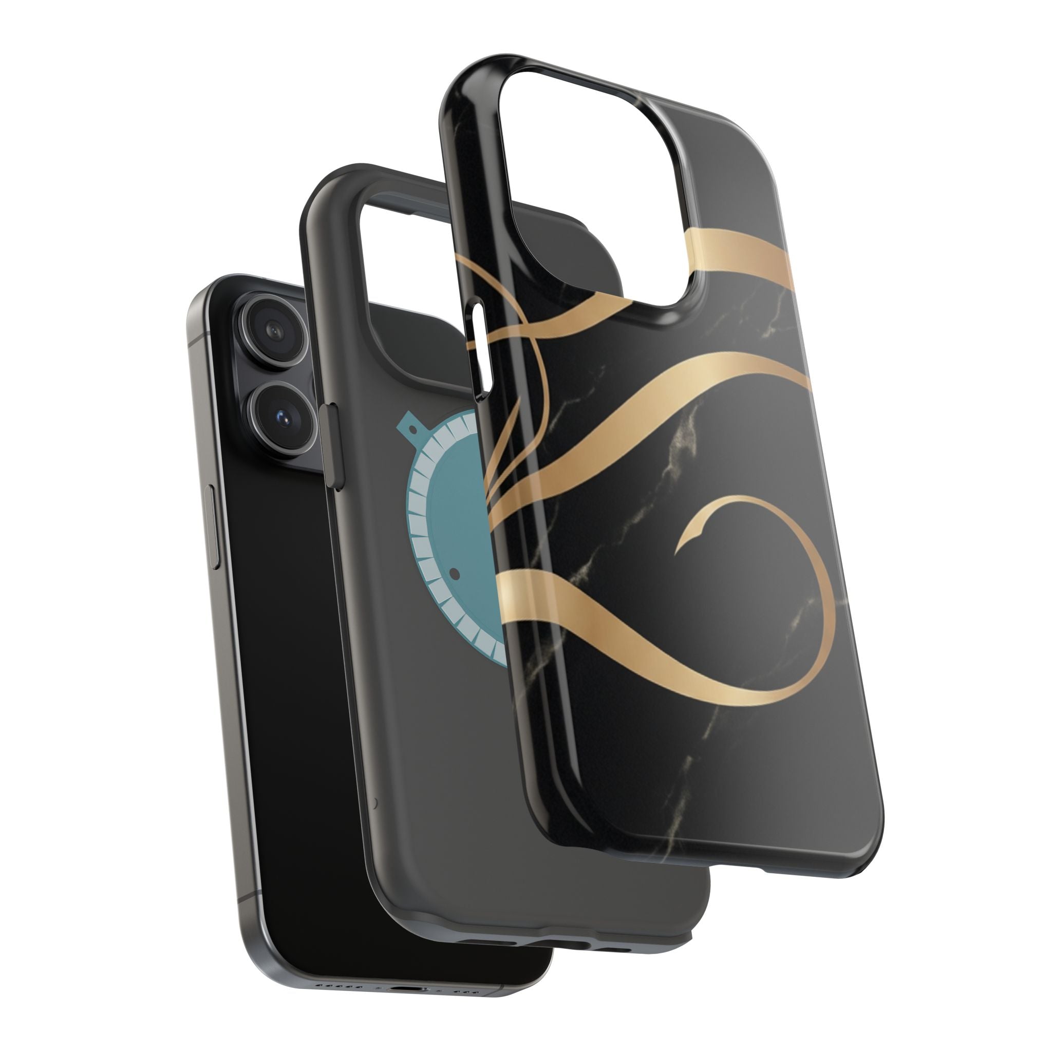 Magnetic Impact-Resistant Phone Case — Black Marble with Gold Swirl