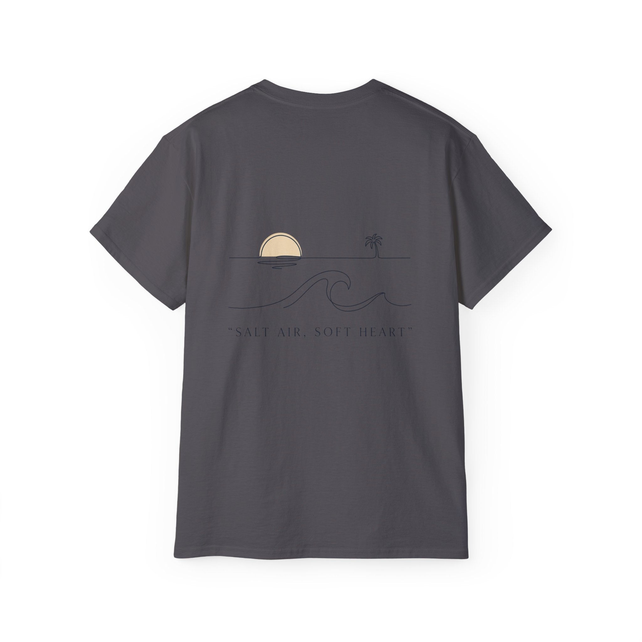 T-Shirt — Retro Palm Sunset Surf Tee ("Salt Air, Soft Hearts")