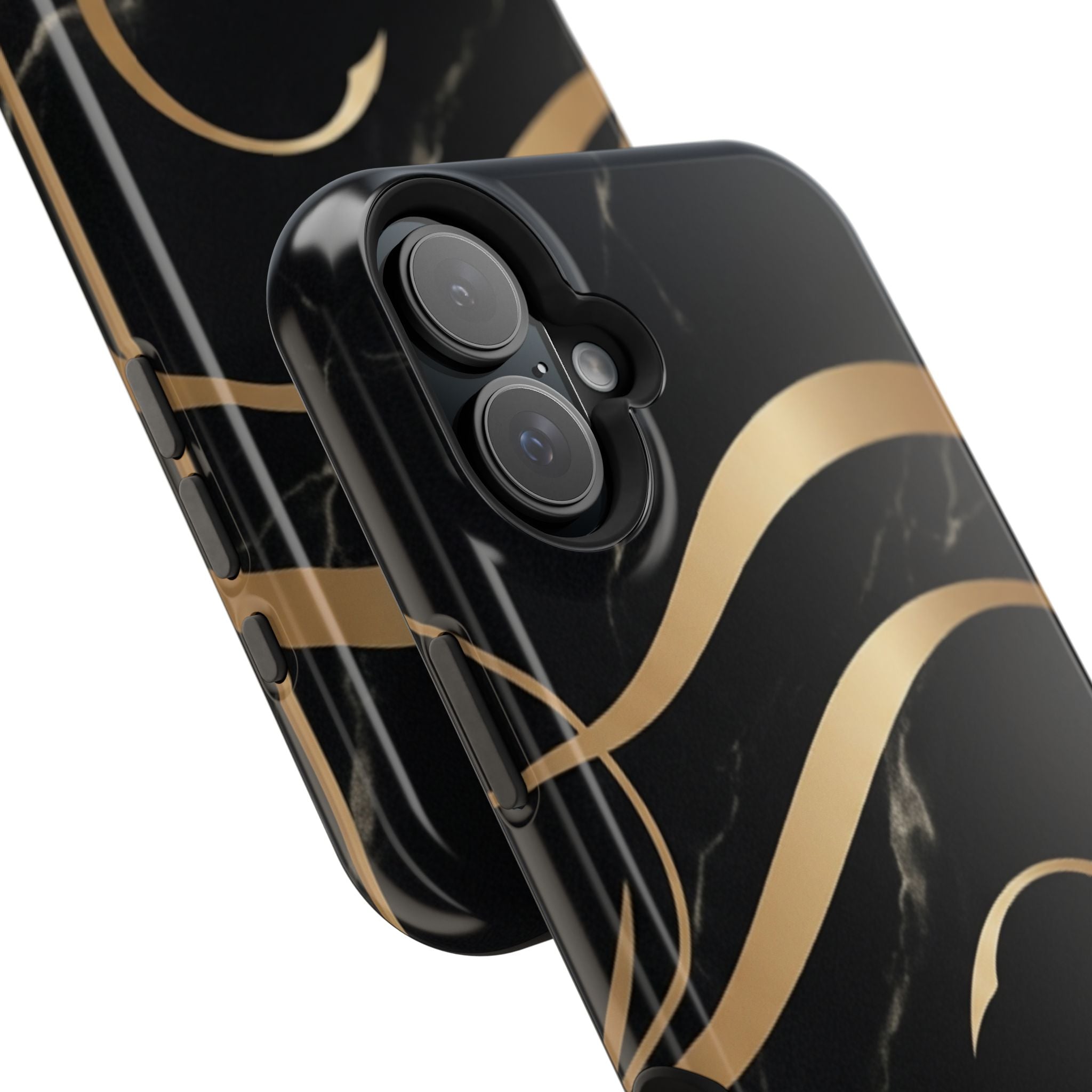 Magnetic Impact-Resistant Phone Case — Black Marble with Gold Swirl