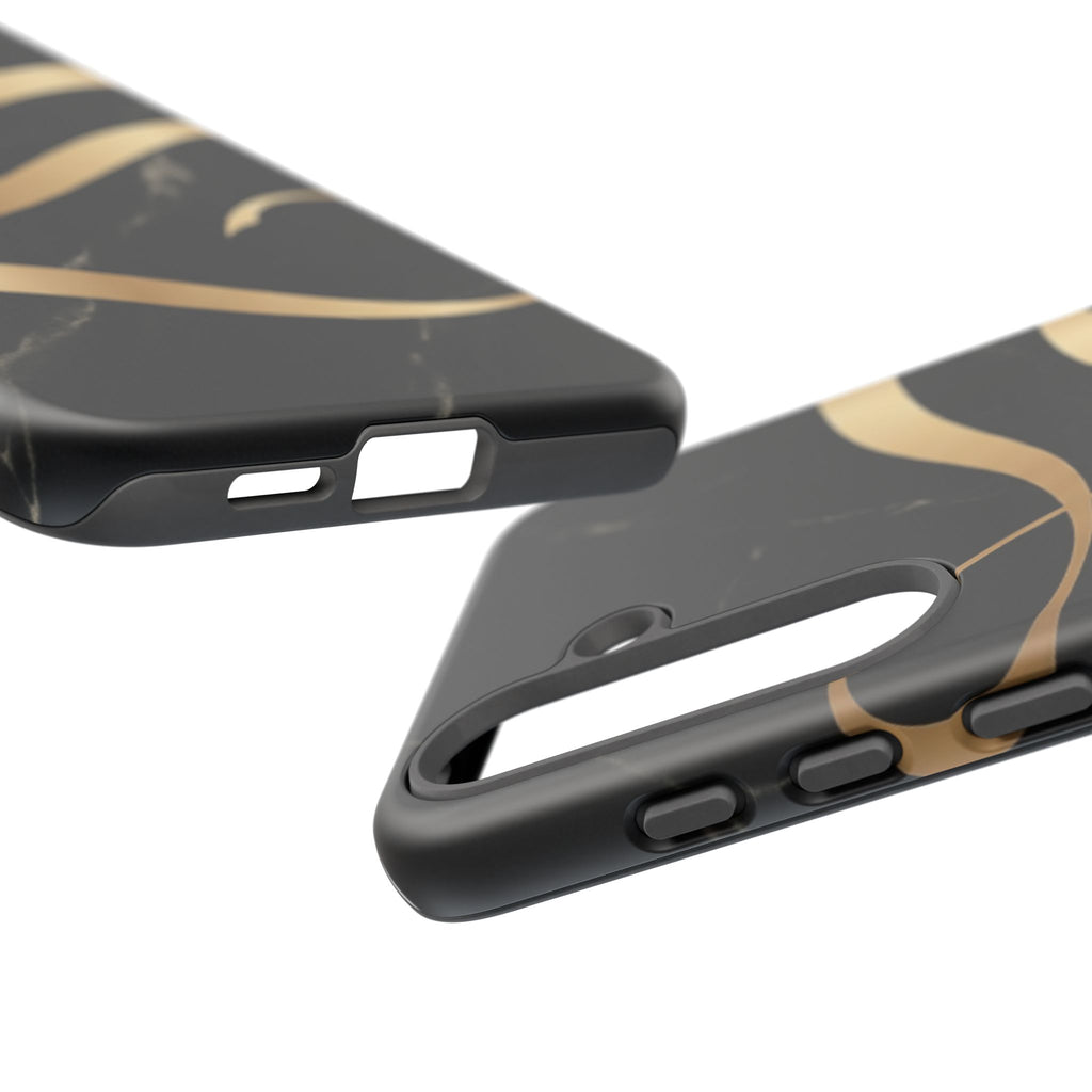 Black Marble Phone Case with Gold Swirl — Elegant Protective Tough Case