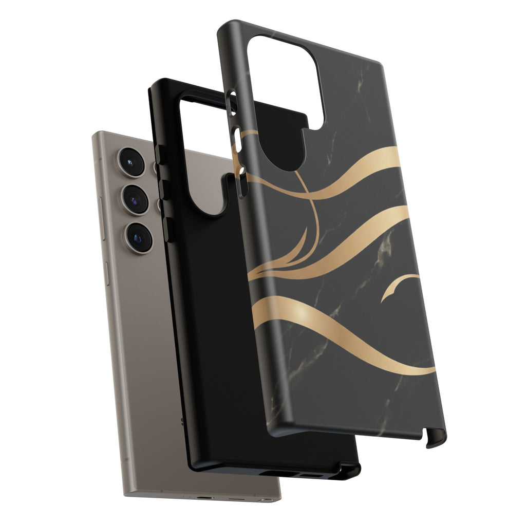 Black Marble Phone Case with Gold Swirl — Elegant Protective Tough Case