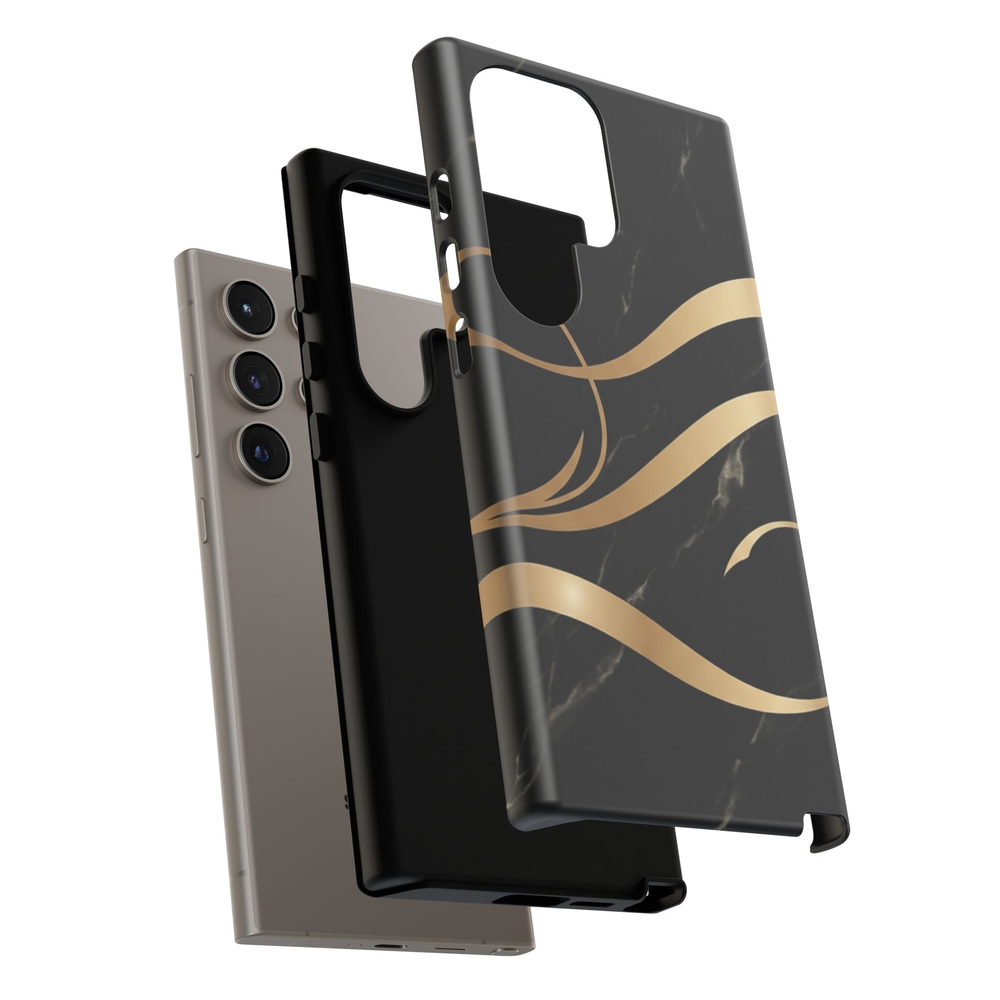 Black Marble Phone Case with Gold Swirl — Elegant Protective Tough Case