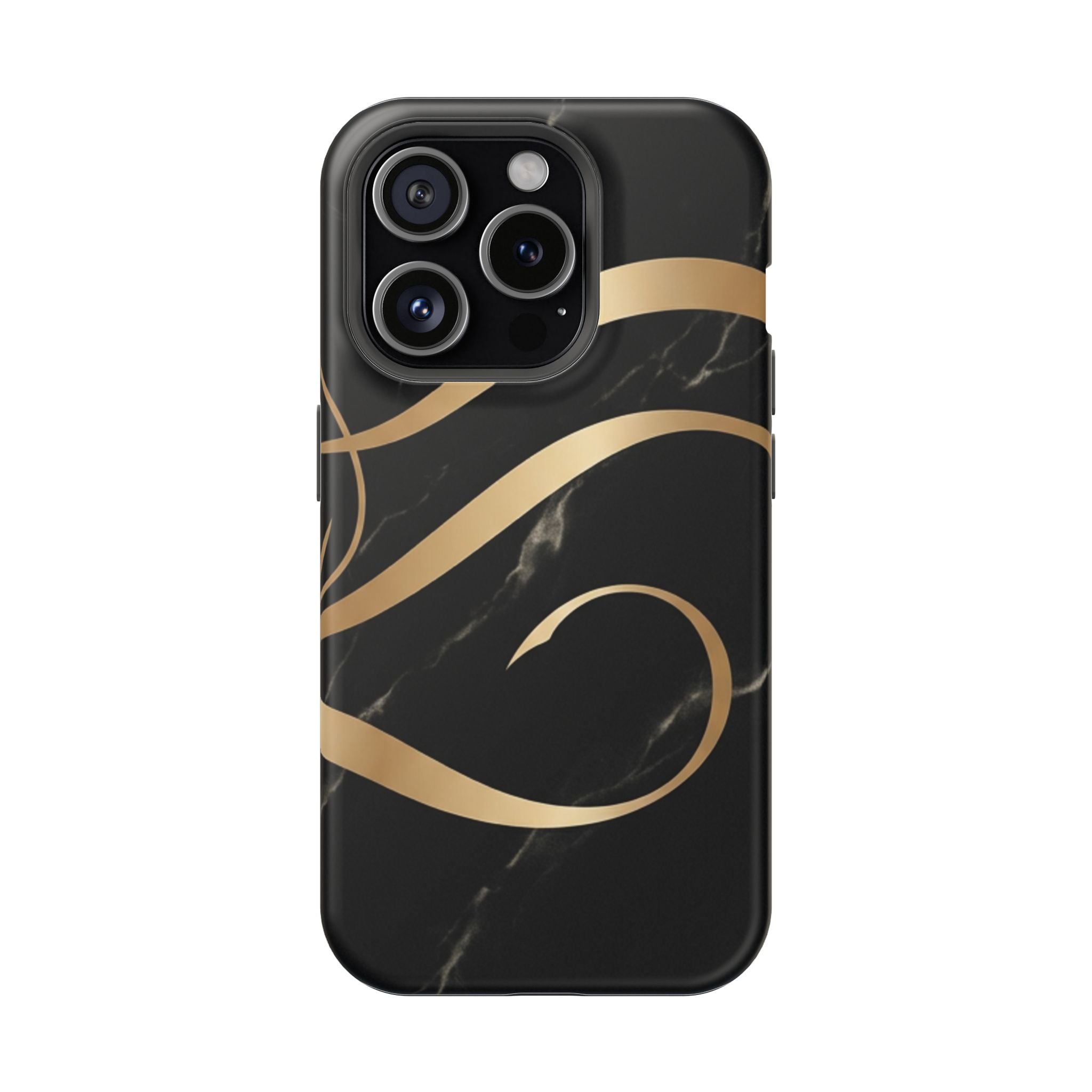Magnetic Impact-Resistant Phone Case — Black Marble with Gold Swirl