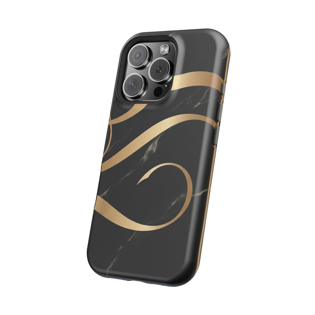 Magnetic Impact-Resistant Phone Case — Black Marble with Gold Swirl