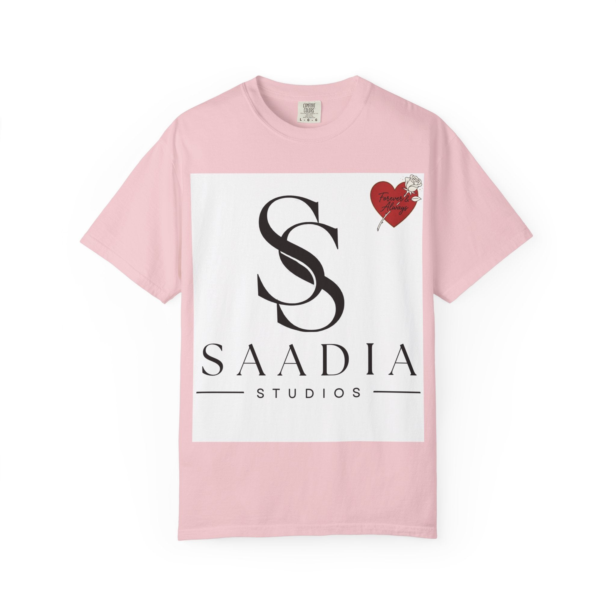 Saadia Studios Logo T-Shirt — SS Monogram Tee with Heart Accent