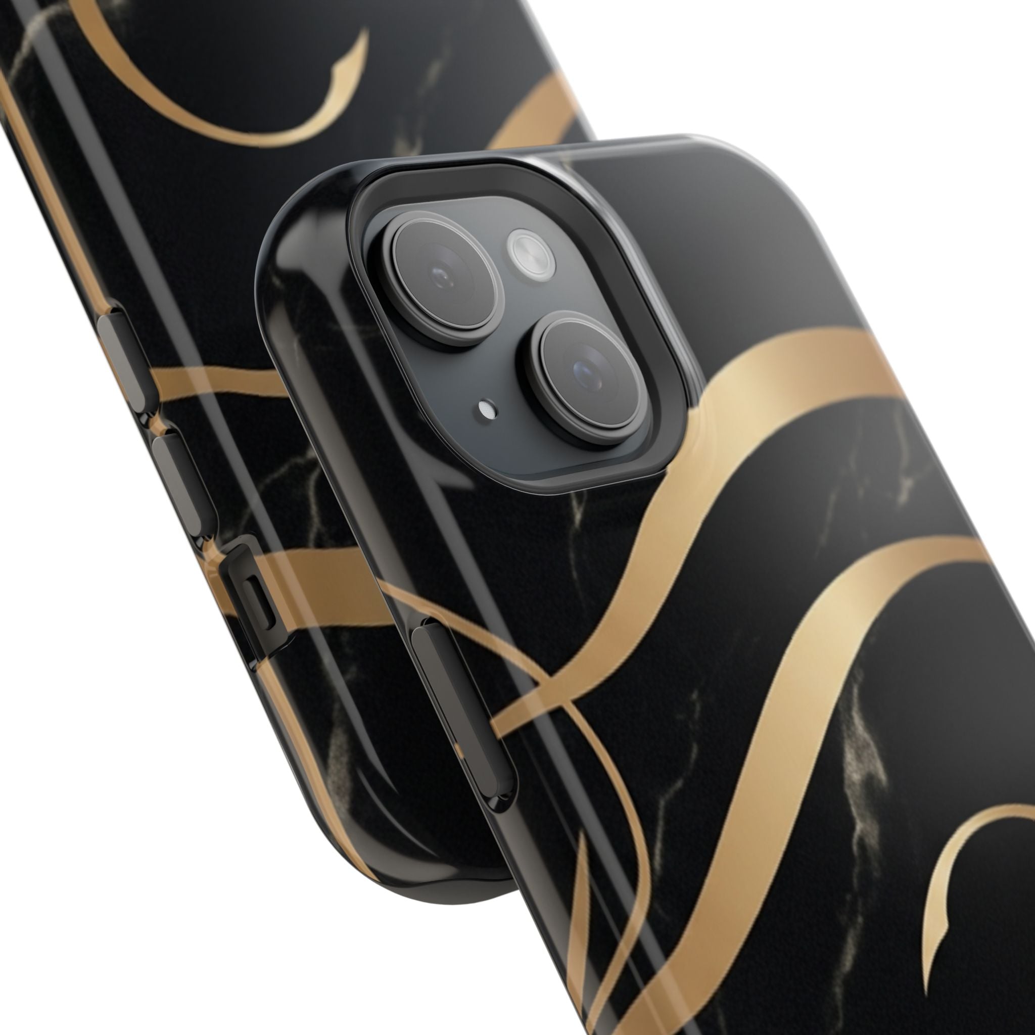 Magnetic Impact-Resistant Phone Case — Black Marble with Gold Swirl