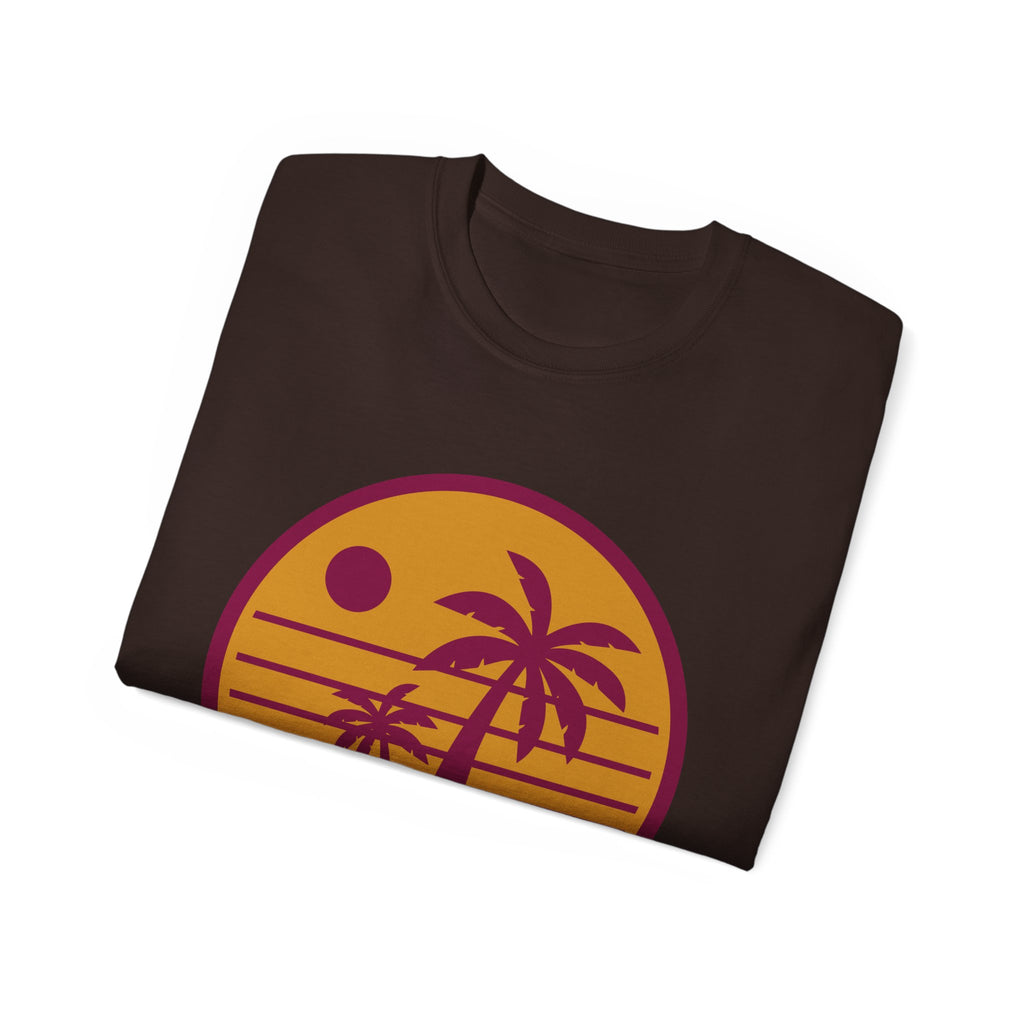 T-Shirt — Retro Palm Sunset Surf Tee ("Salt Air, Soft Hearts")