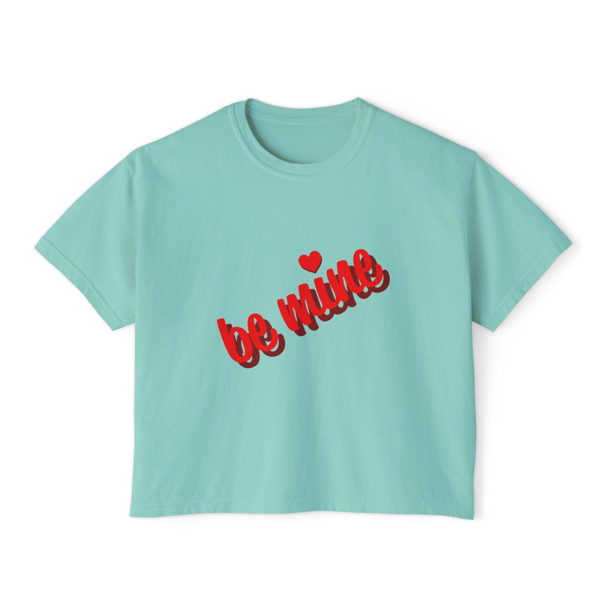 Be Mine Heart Script Boxy Tee — Valentine Rose Graphic Top