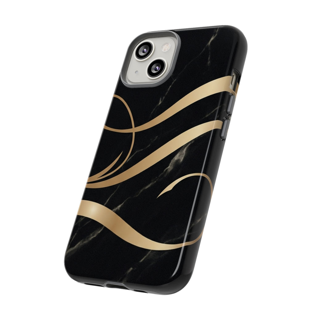 Black Marble Phone Case with Gold Swirl — Elegant Protective Tough Case
