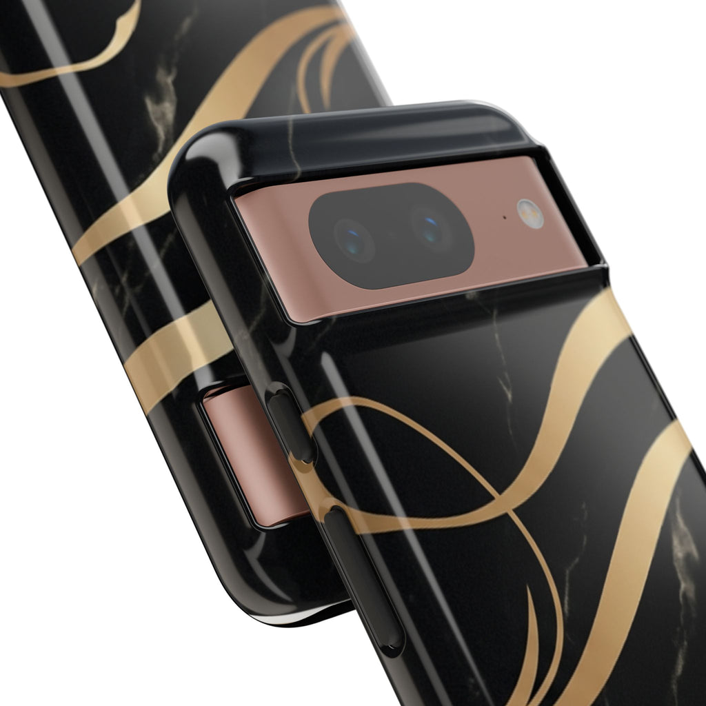 Black Marble Phone Case with Gold Swirl — Elegant Protective Tough Case