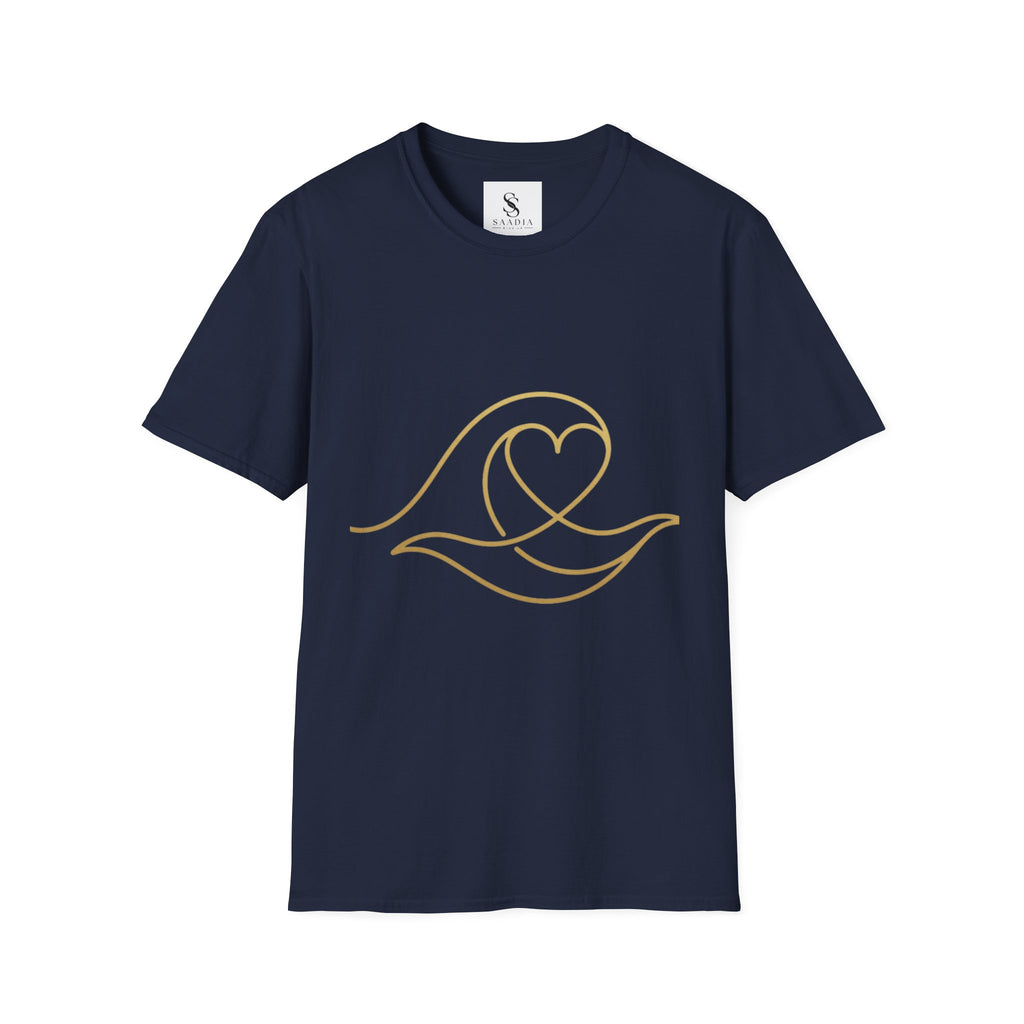T-Shirt — Minimal Gold Wave Heart Graphic Tee | Beachy, Romantic Casual Top