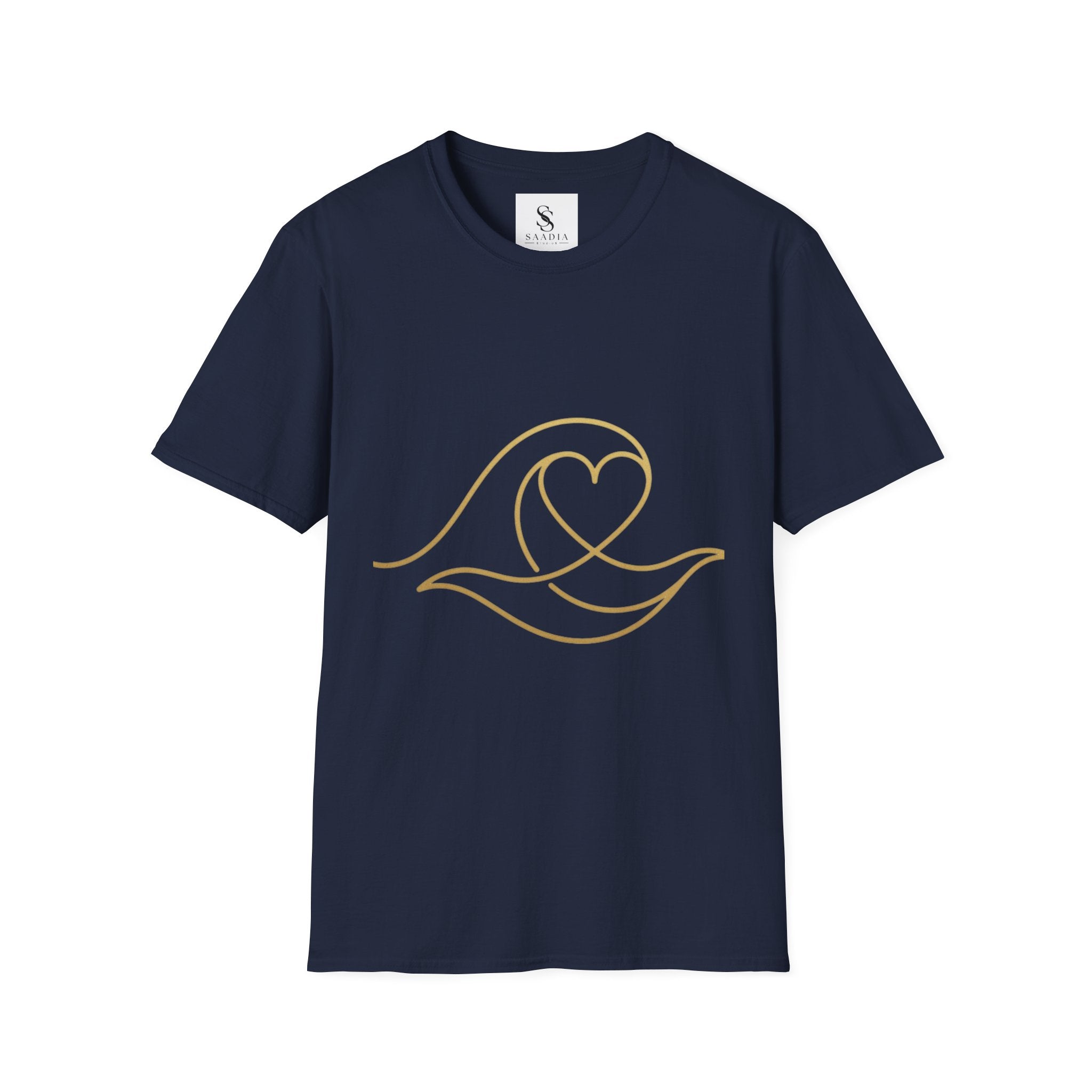 T-Shirt — Minimal Gold Wave Heart Graphic Tee | Beachy, Romantic Casual Top