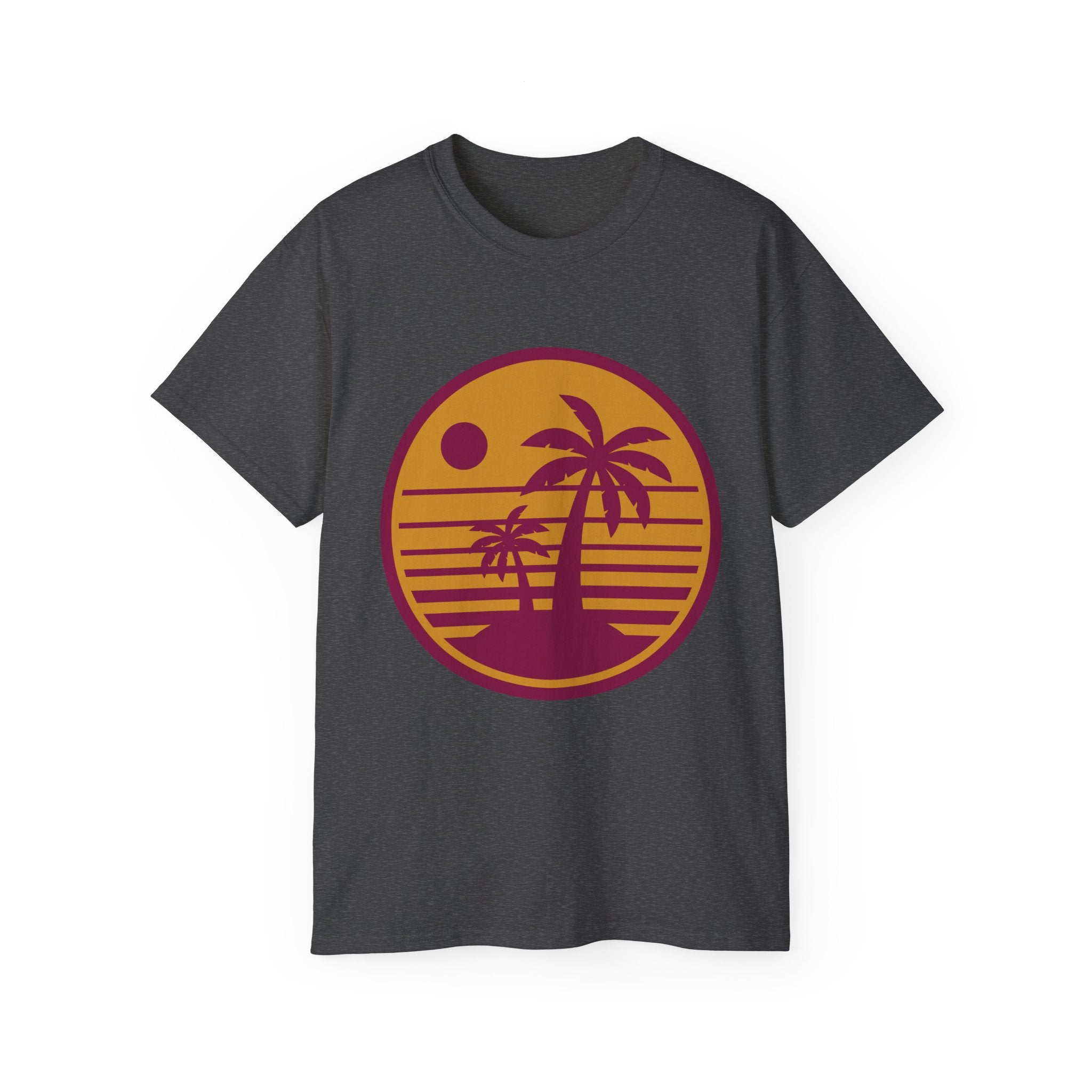 T-Shirt — Retro Palm Sunset Surf Tee ("Salt Air, Soft Hearts")