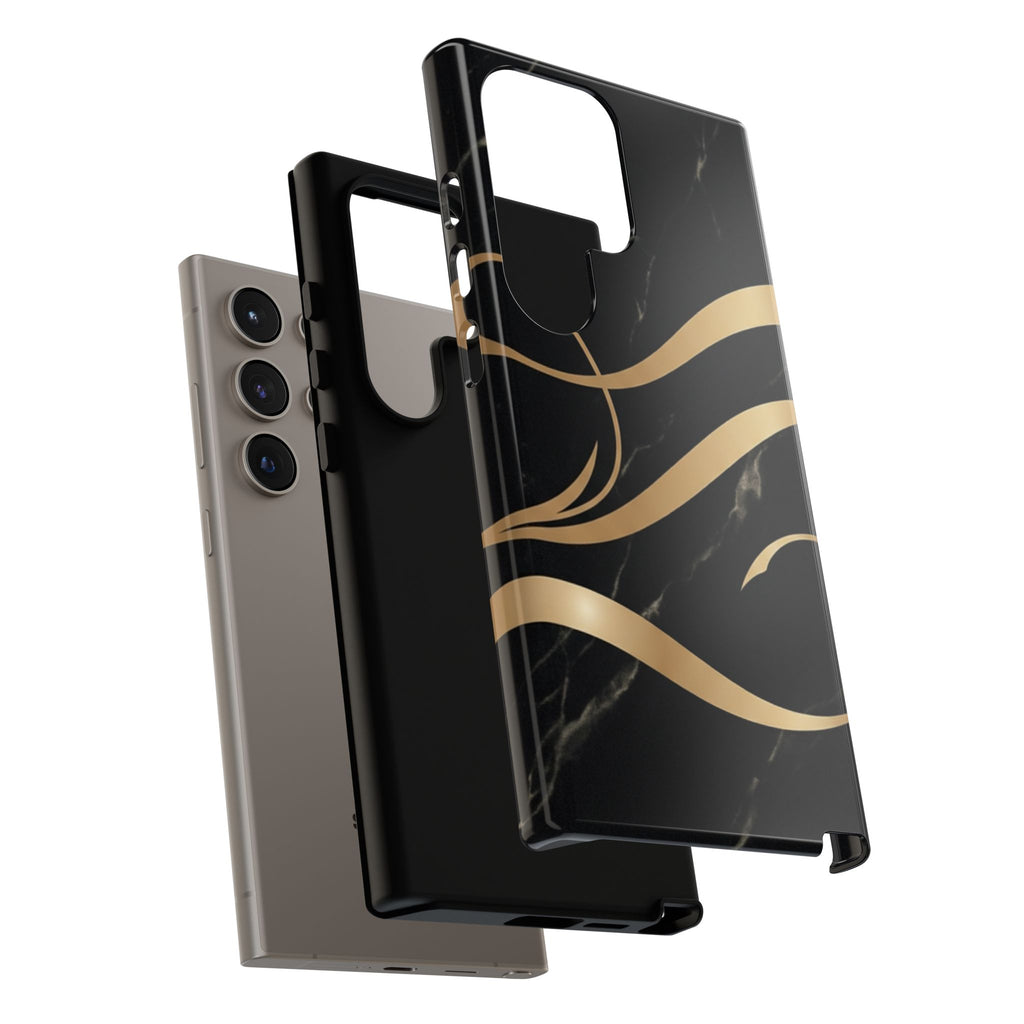 Black Marble Phone Case with Gold Swirl — Elegant Protective Tough Case
