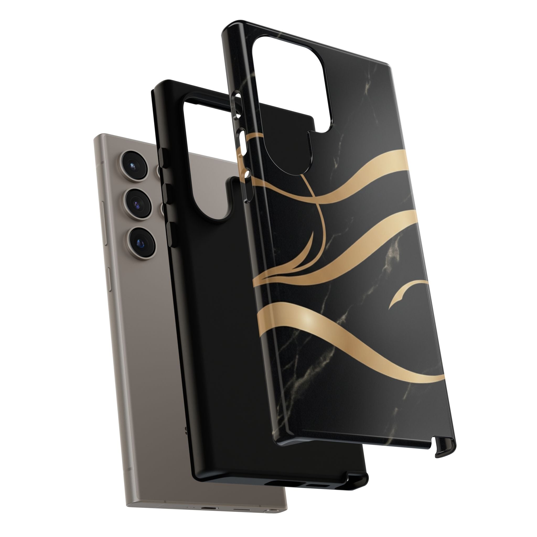 Black Marble Phone Case with Gold Swirl — Elegant Protective Tough Case