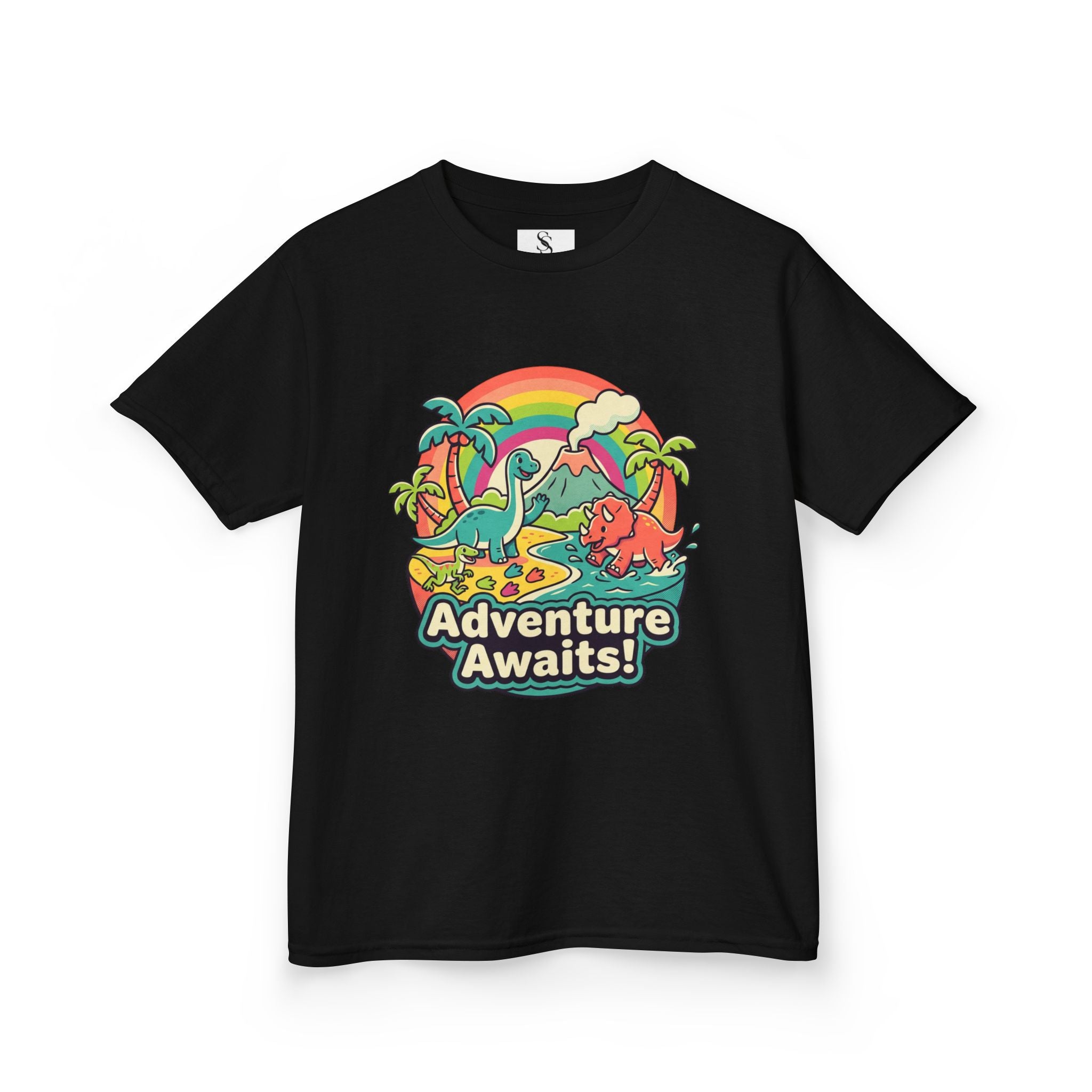 Kids Tee — "Adventure Awaits!" Dino Beach Graphic