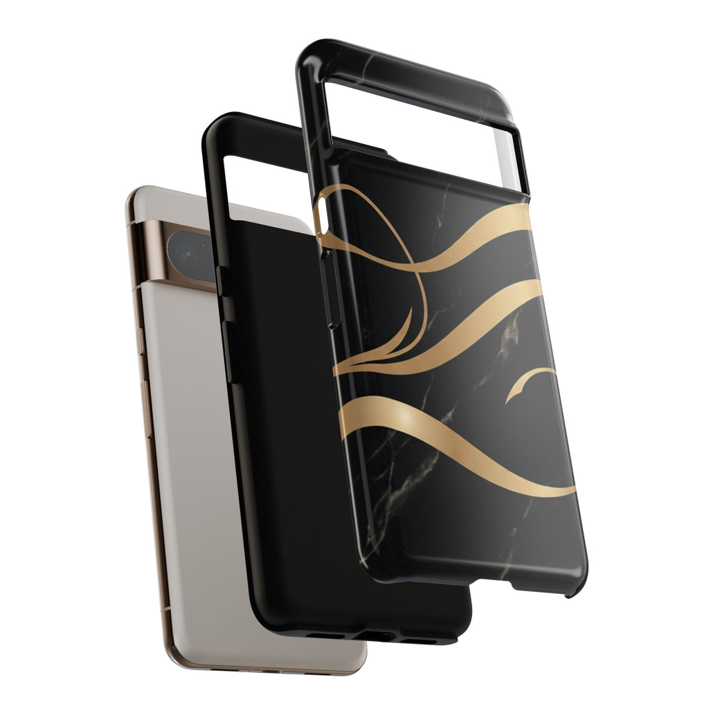 Black Marble Phone Case with Gold Swirl — Elegant Protective Tough Case