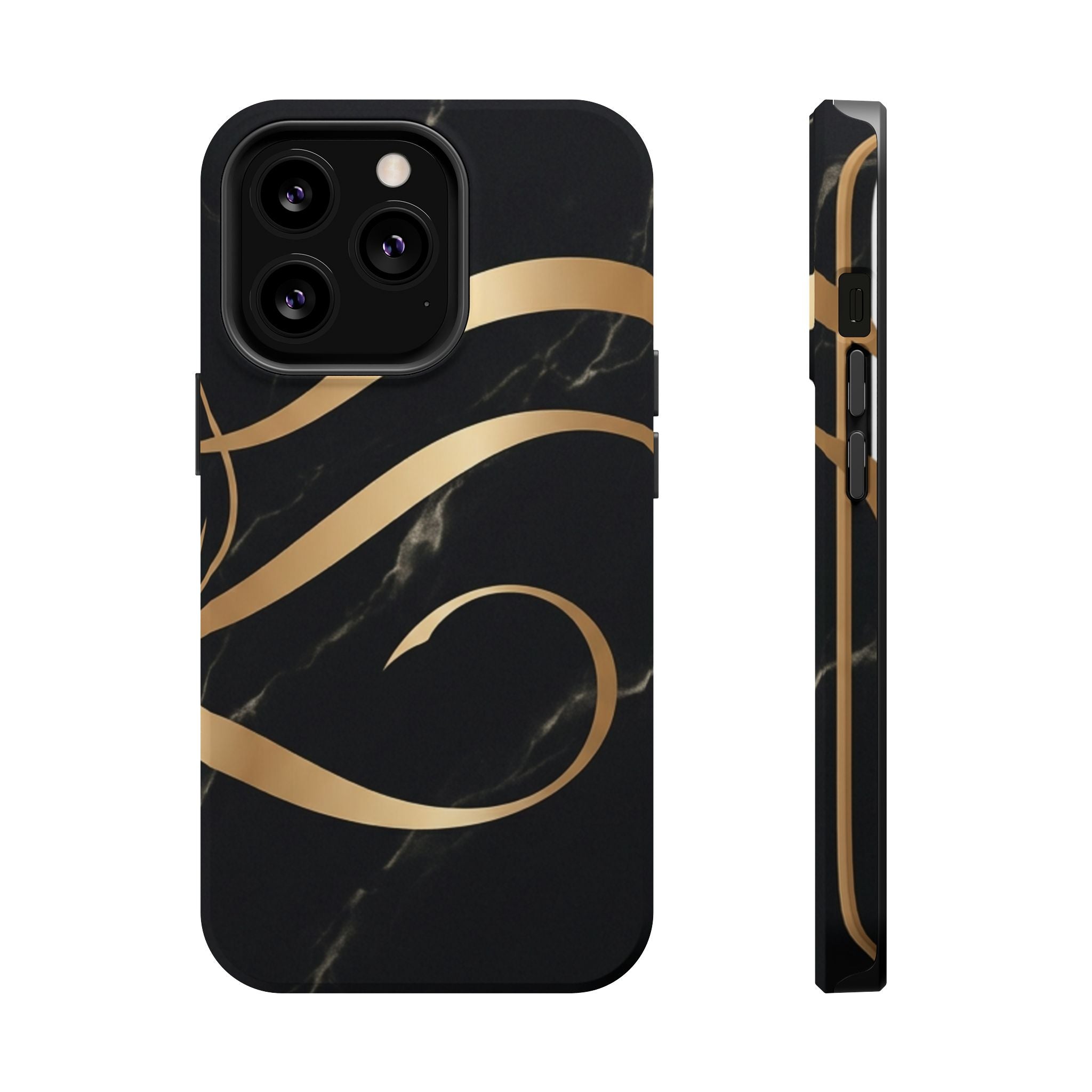 Magnetic Impact-Resistant Phone Case — Black Marble with Gold Swirl