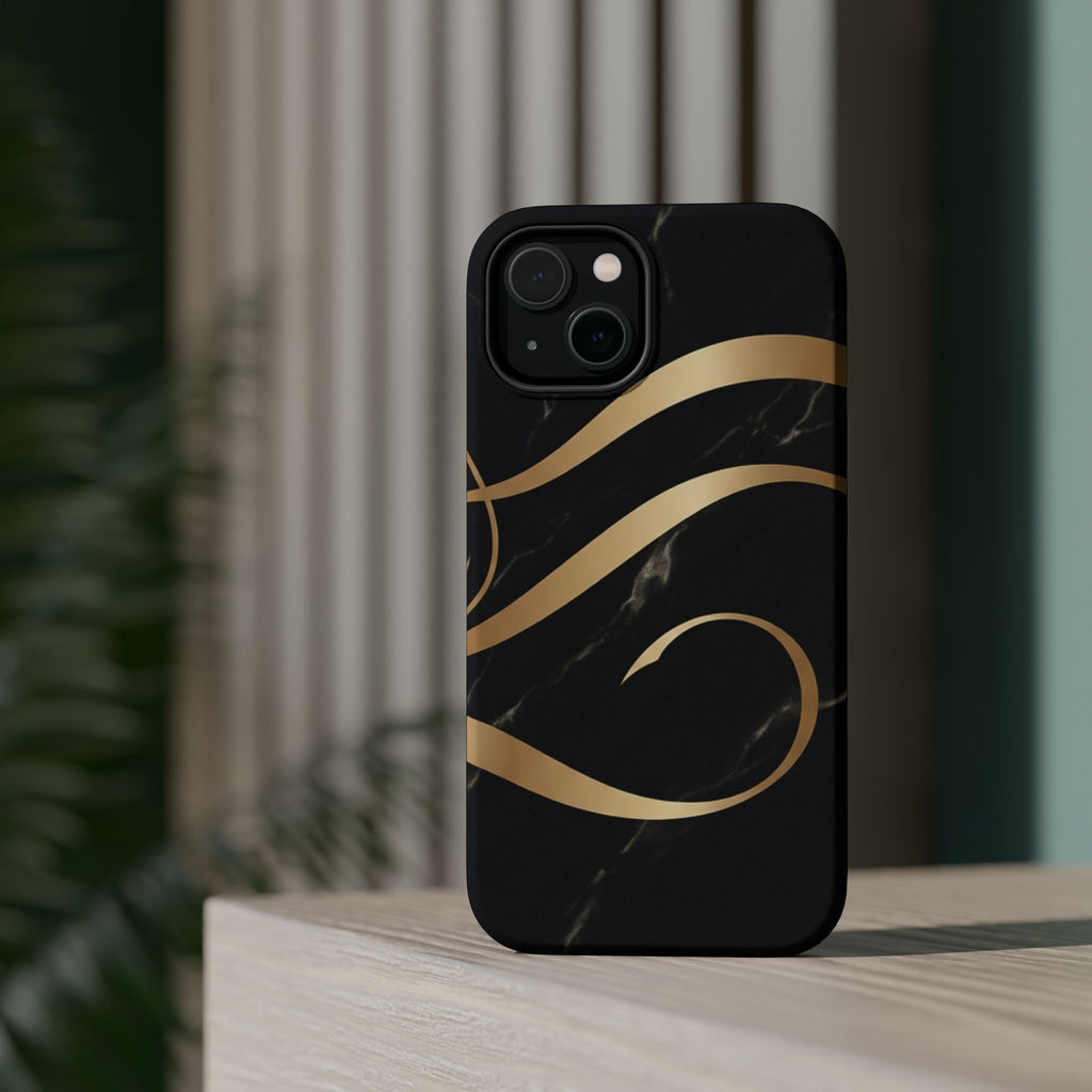Magnetic Impact-Resistant Phone Case — Black Marble with Gold Swirl