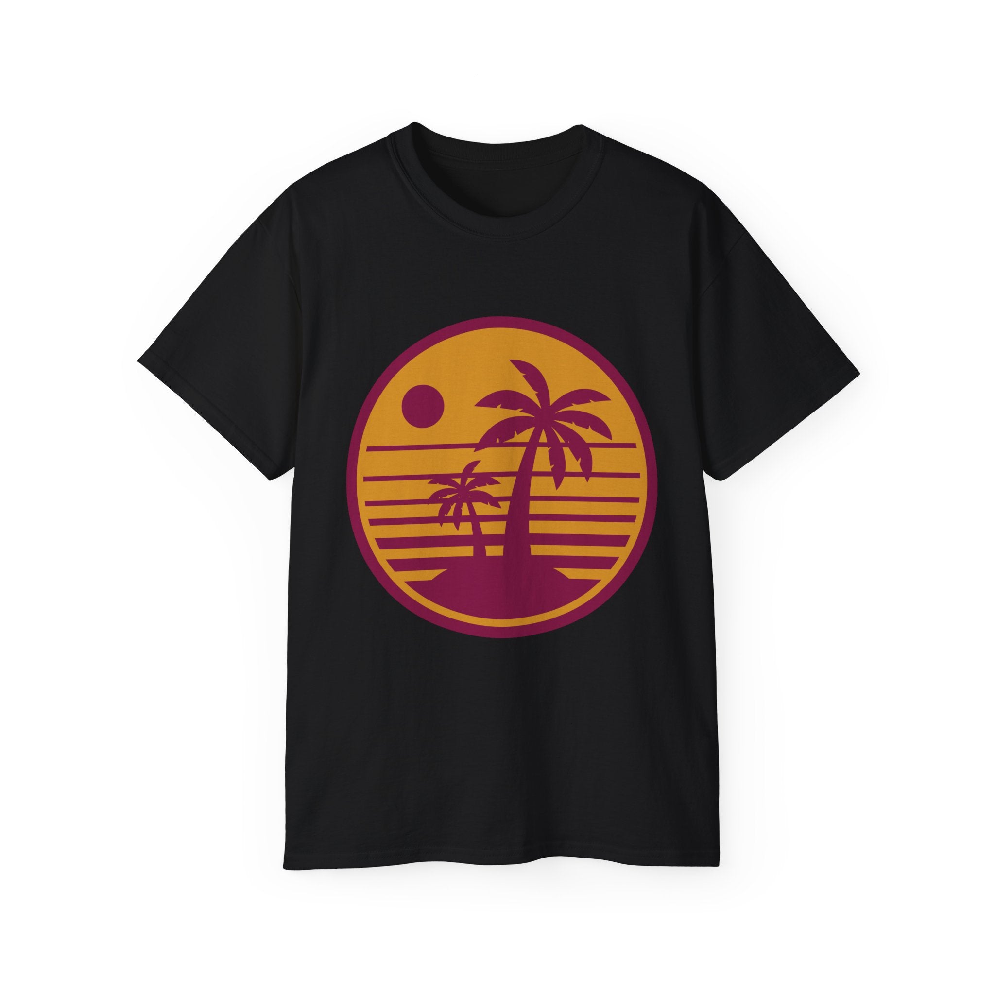 T-Shirt — Retro Palm Sunset Surf Tee ("Salt Air, Soft Hearts")
