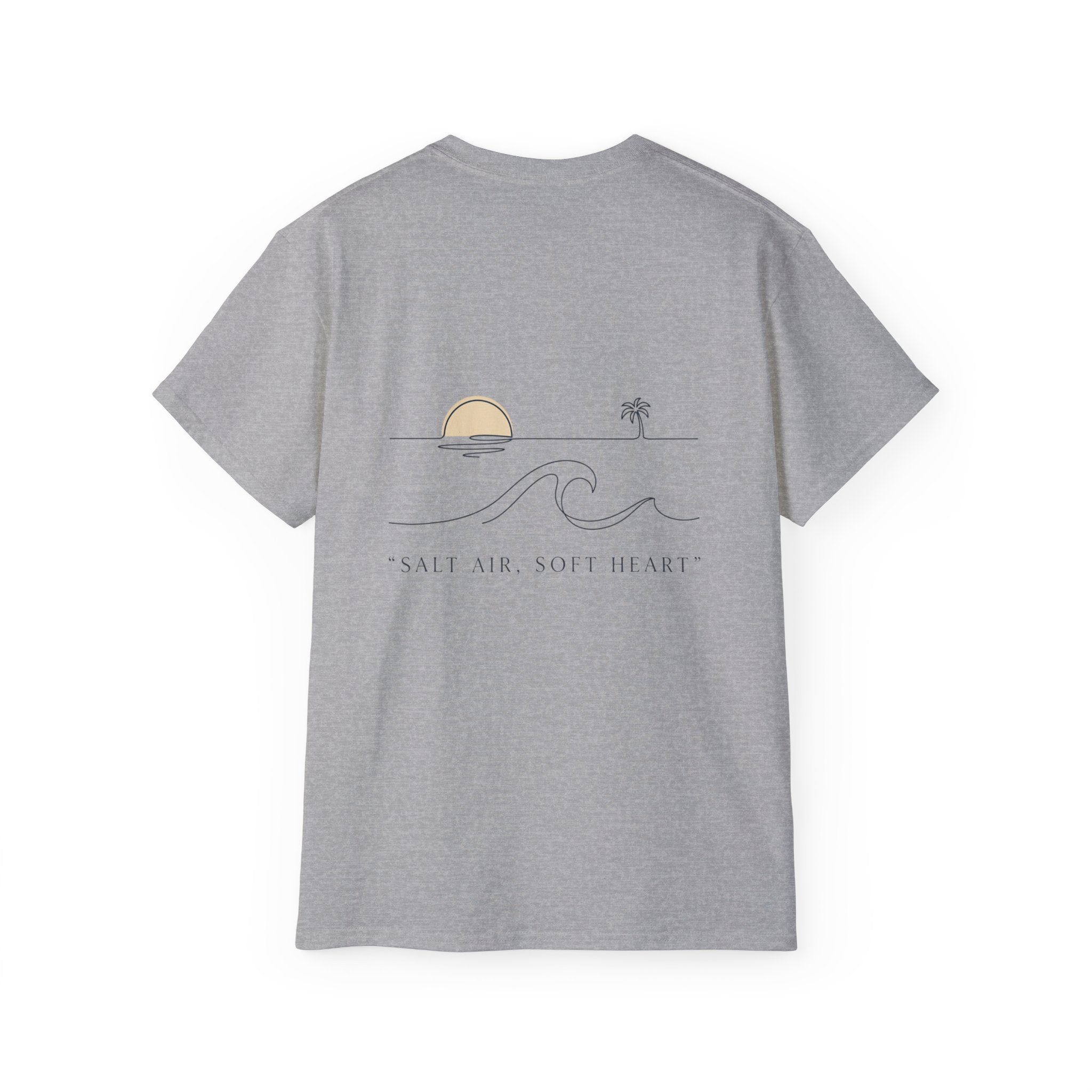 T-Shirt — Retro Palm Sunset Surf Tee ("Salt Air, Soft Hearts")