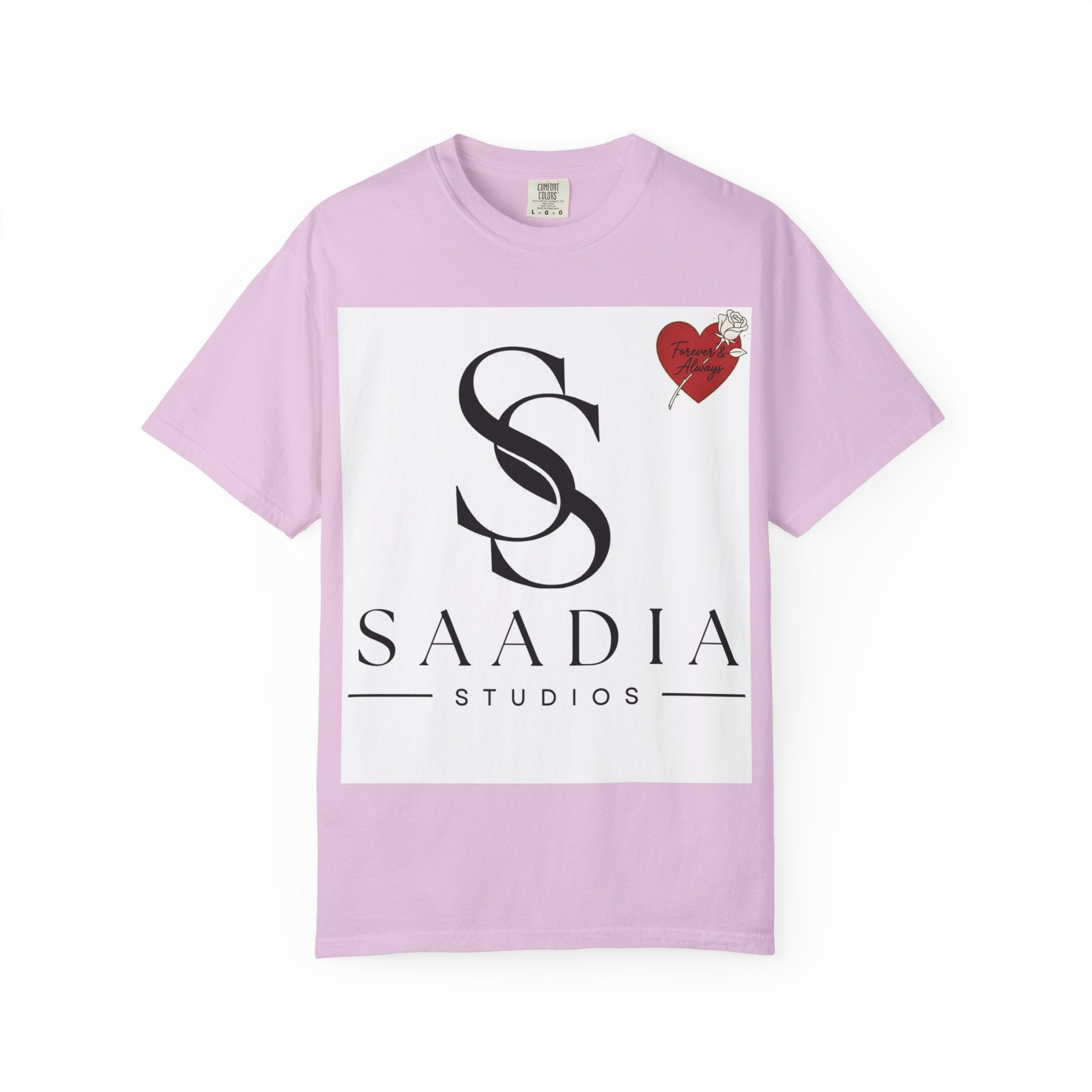 Saadia Studios Logo T-Shirt — SS Monogram Tee with Heart Accent