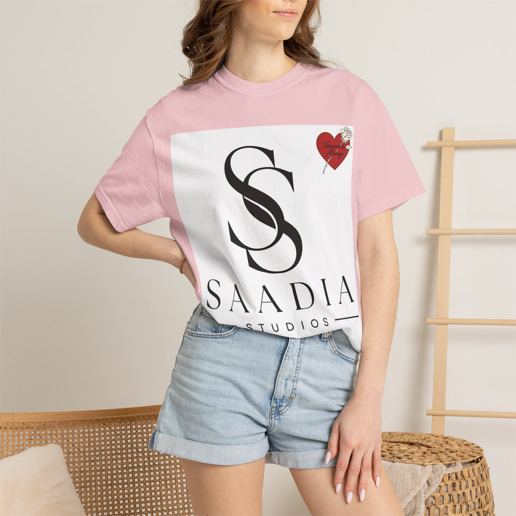 Saadia Studios Logo T-Shirt — SS Monogram Tee with Heart Accent