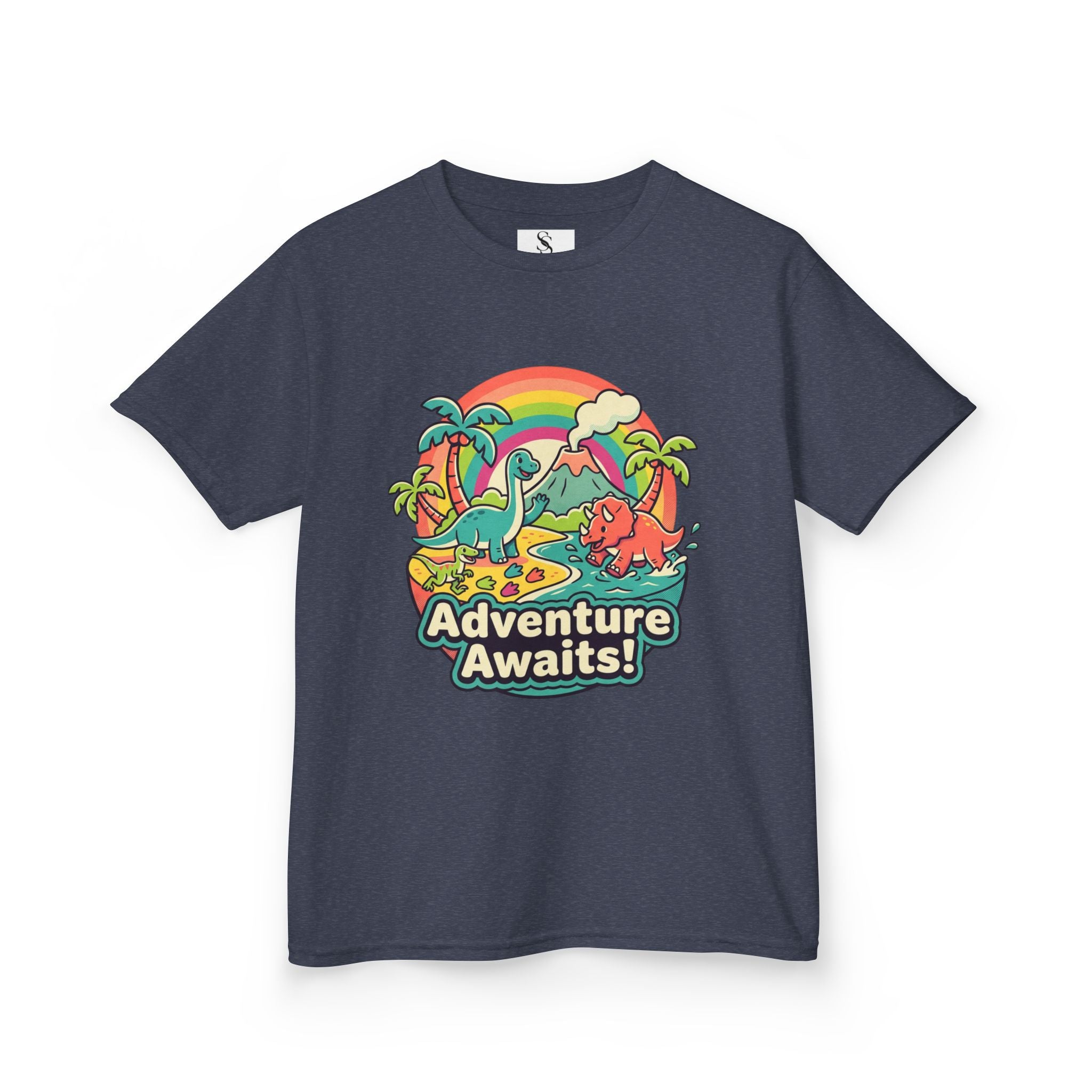 Kids Tee — "Adventure Awaits!" Dino Beach Graphic