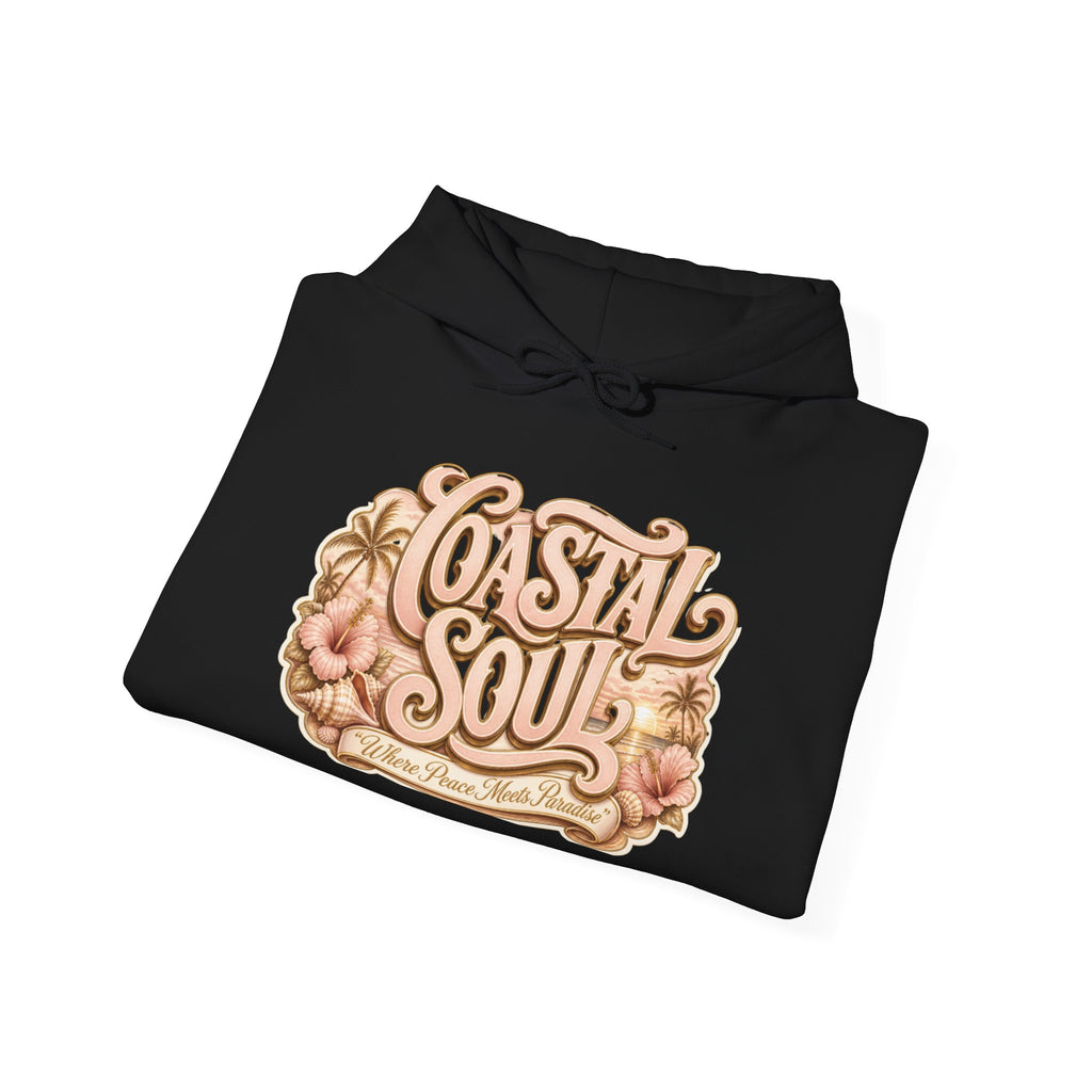 Coastal Soul Hoodie — 'Sun Kissed & Blessed' Tropical Palm Graphic Hooded Sweatshirt