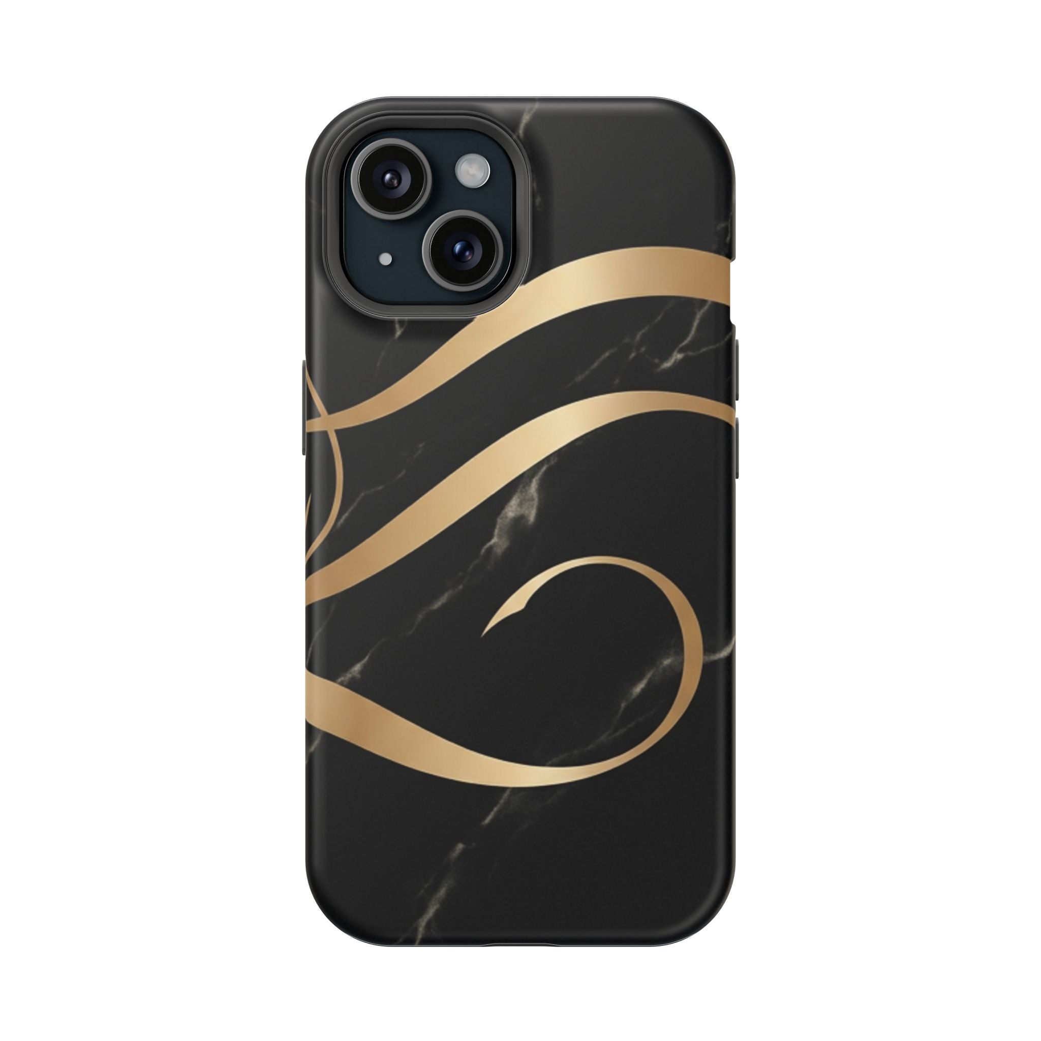 Magnetic Impact-Resistant Phone Case — Black Marble with Gold Swirl
