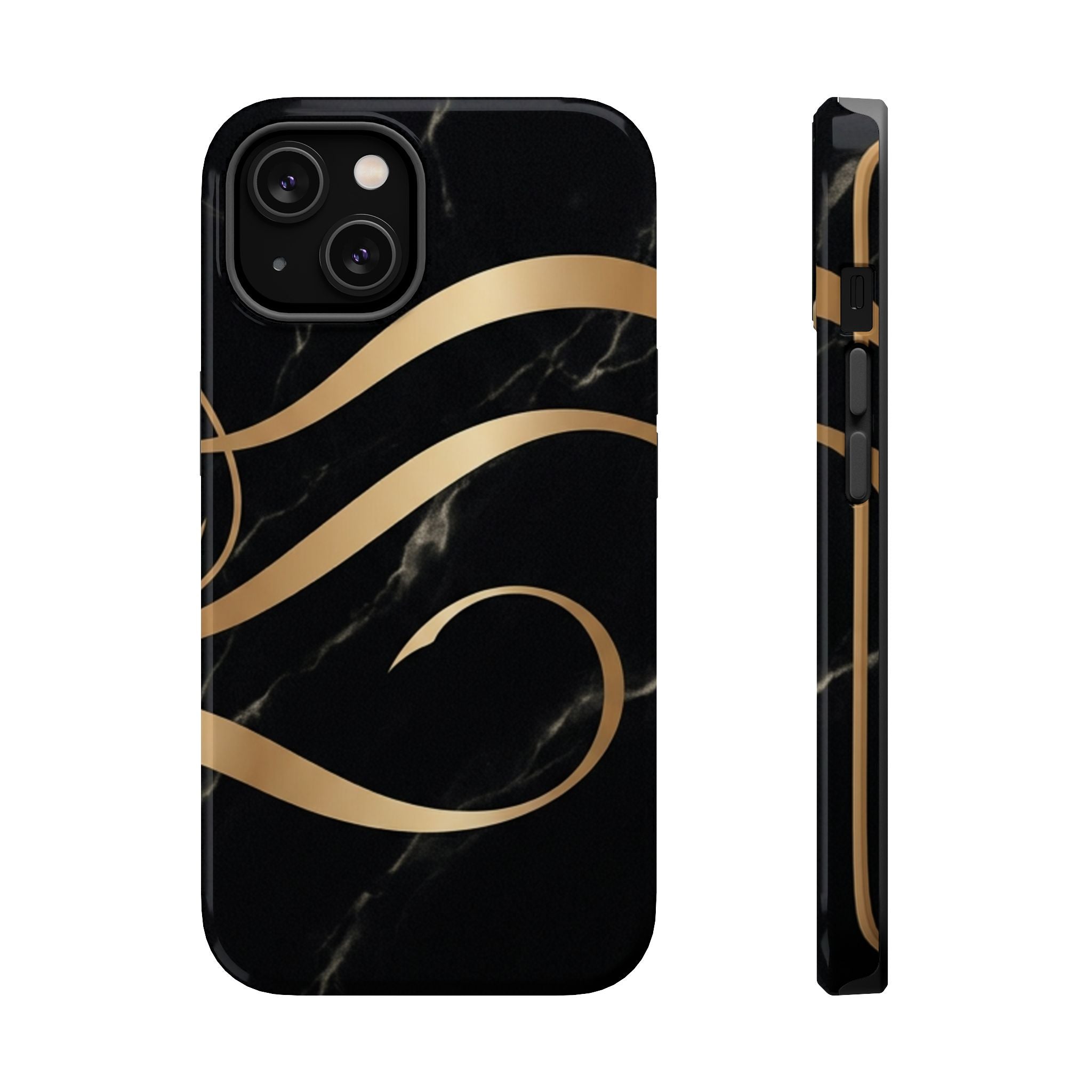 Magnetic Impact-Resistant Phone Case — Black Marble with Gold Swirl