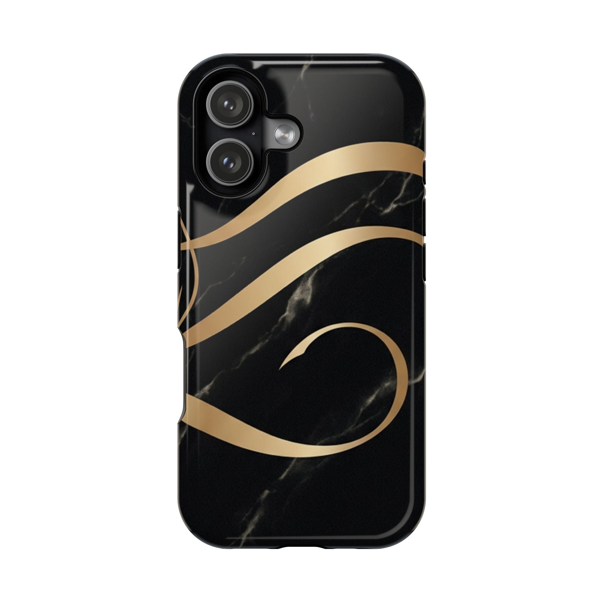 Magnetic Impact-Resistant Phone Case — Black Marble with Gold Swirl
