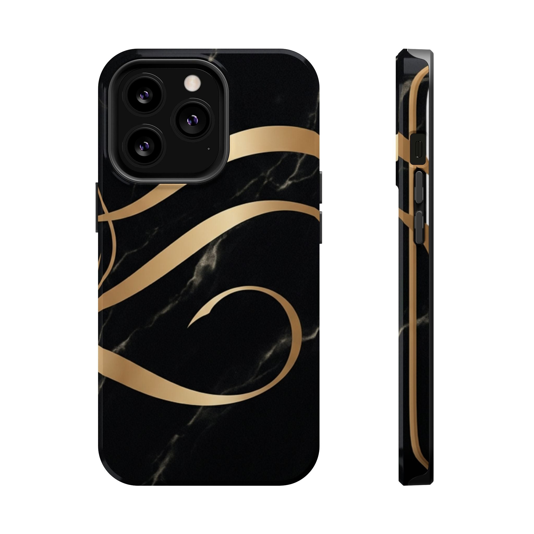 Magnetic Impact-Resistant Phone Case — Black Marble with Gold Swirl