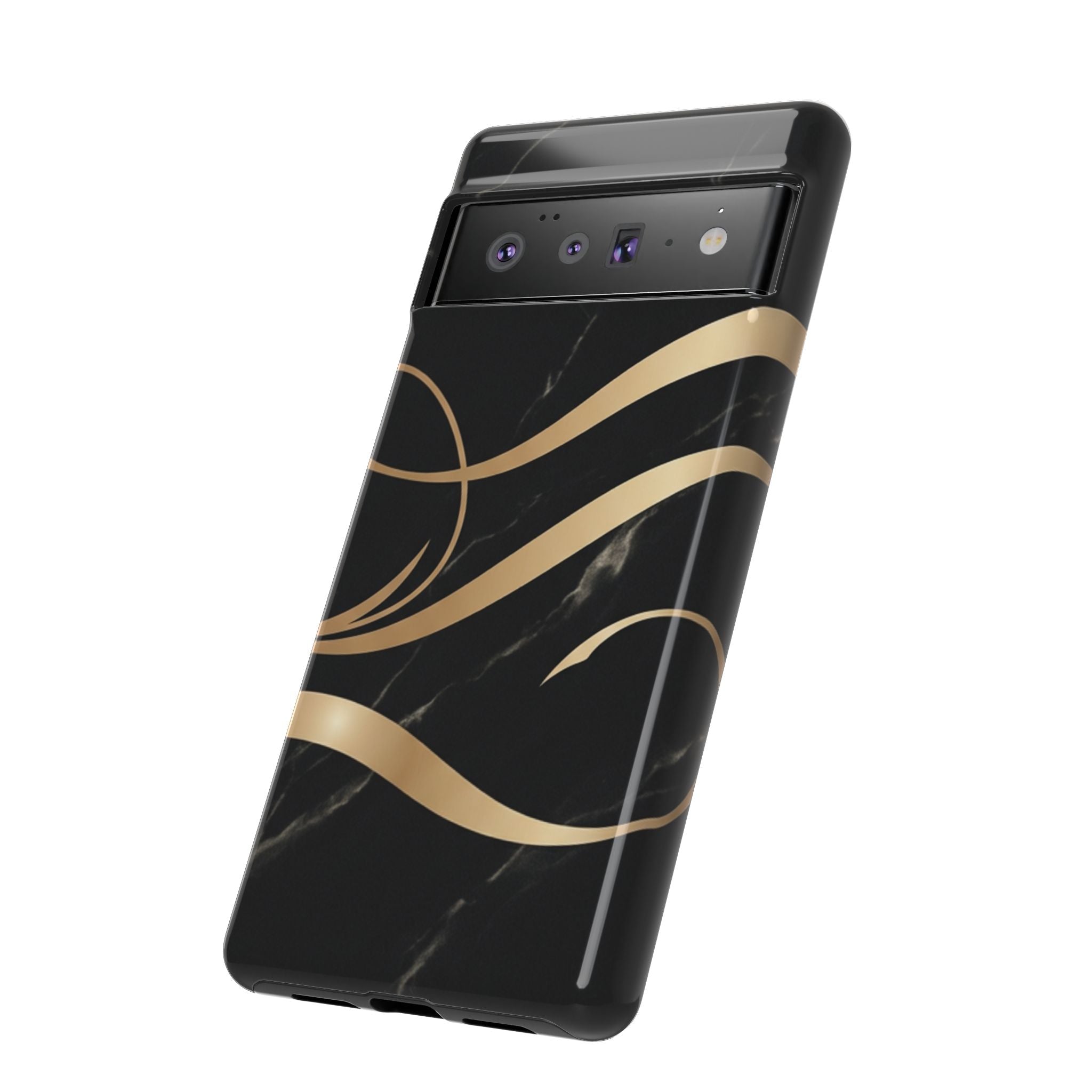 Black Marble Phone Case with Gold Swirl — Elegant Protective Tough Case