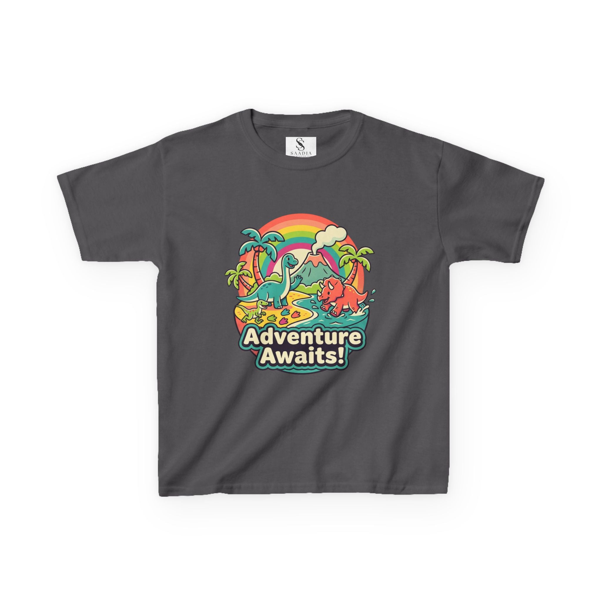 Kids Tee — "Adventure Awaits!" Dino Beach Graphic